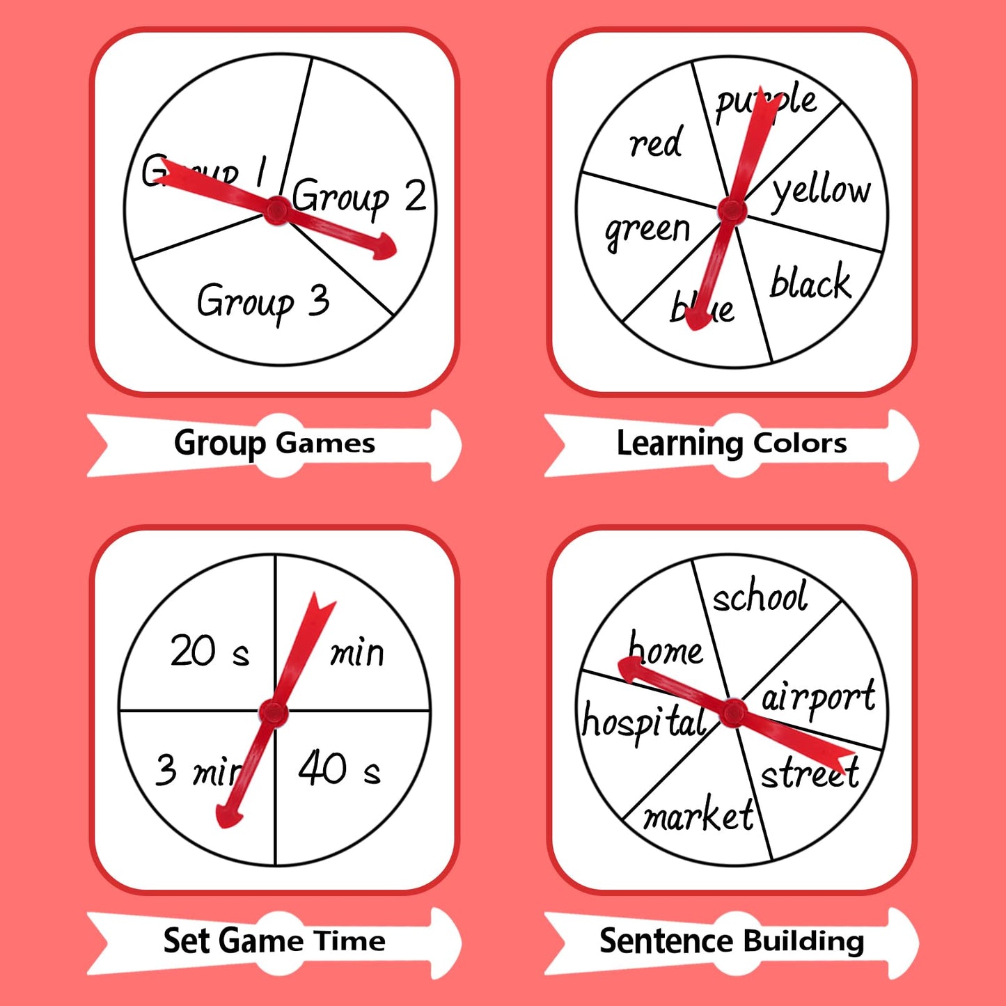 HOOJOJO Large Arrow Spinner - 11.8 in Red Plastic with Suction Cup for Classroom Activities