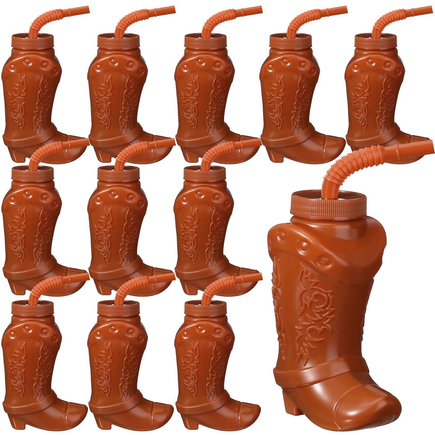 Hoolerry 10 oz Cowboy Boot Cups with Straws & Lids – 12 Pack Plastic Western Party Cups