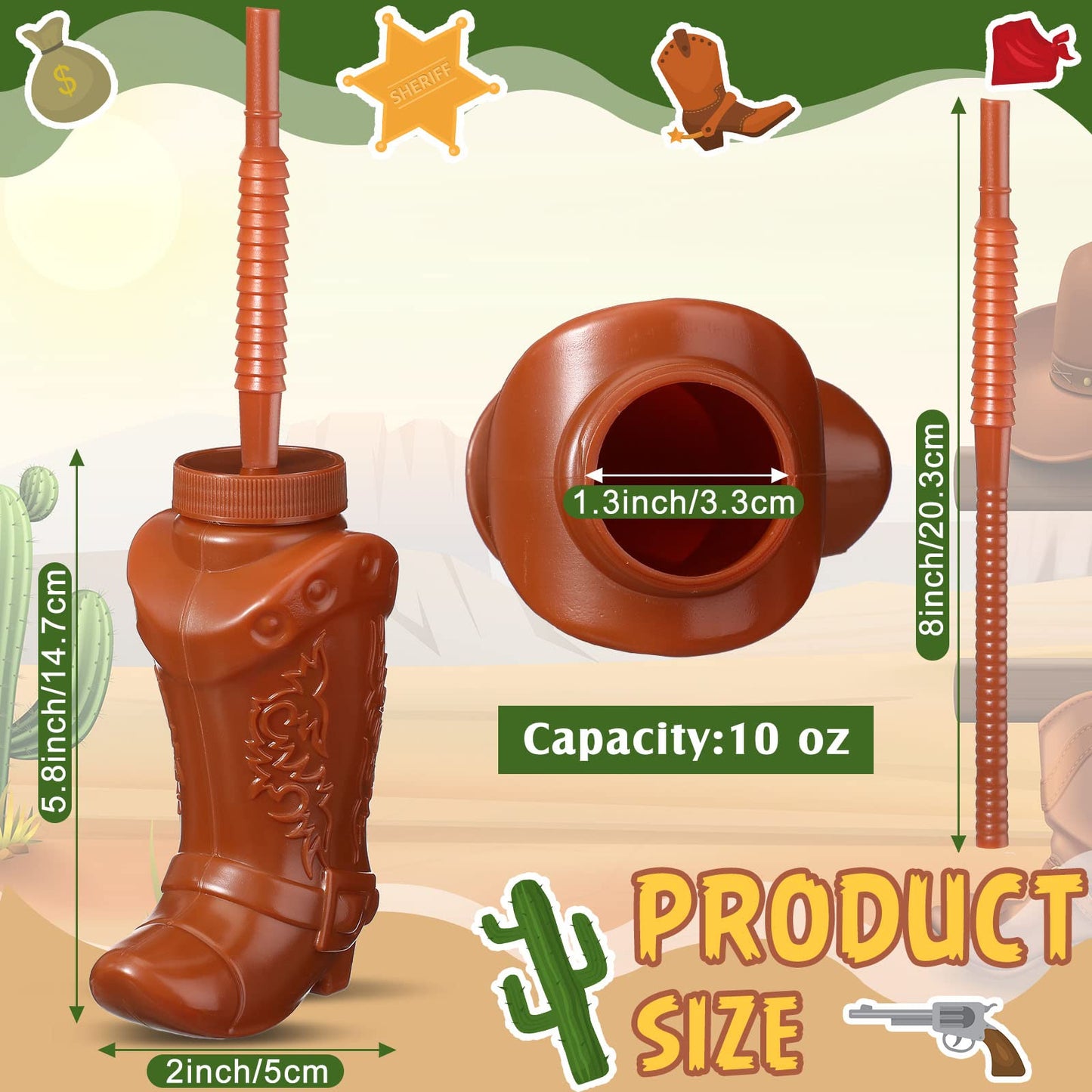 Hoolerry 10 oz Cowboy Boot Cups with Straws & Lids – 12 Pack Plastic Western Party Cups