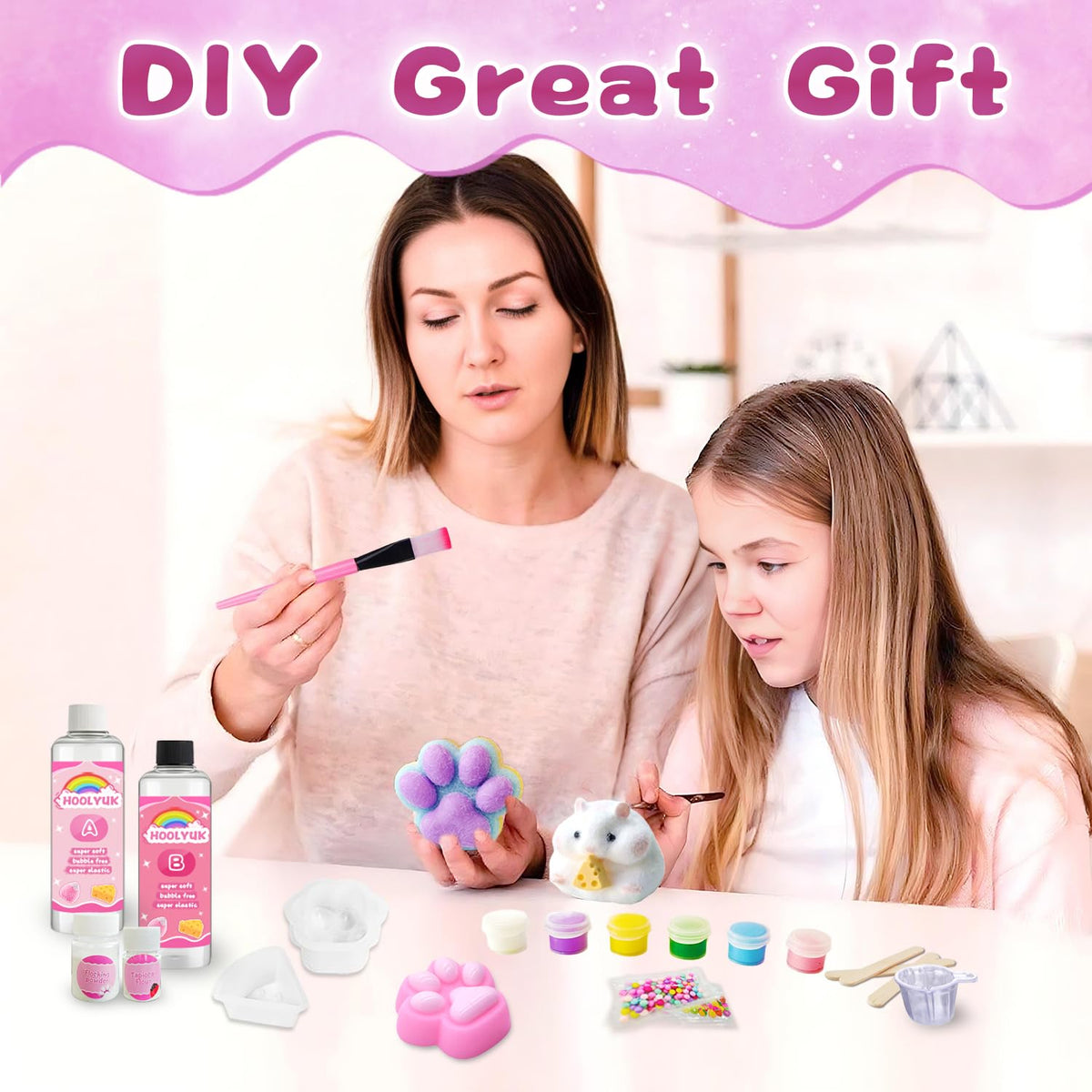 HOOLYUK Taba Squishy Kit – DIY Silicone Squishy Making Kit with Molds & 1:1 AB Silicone