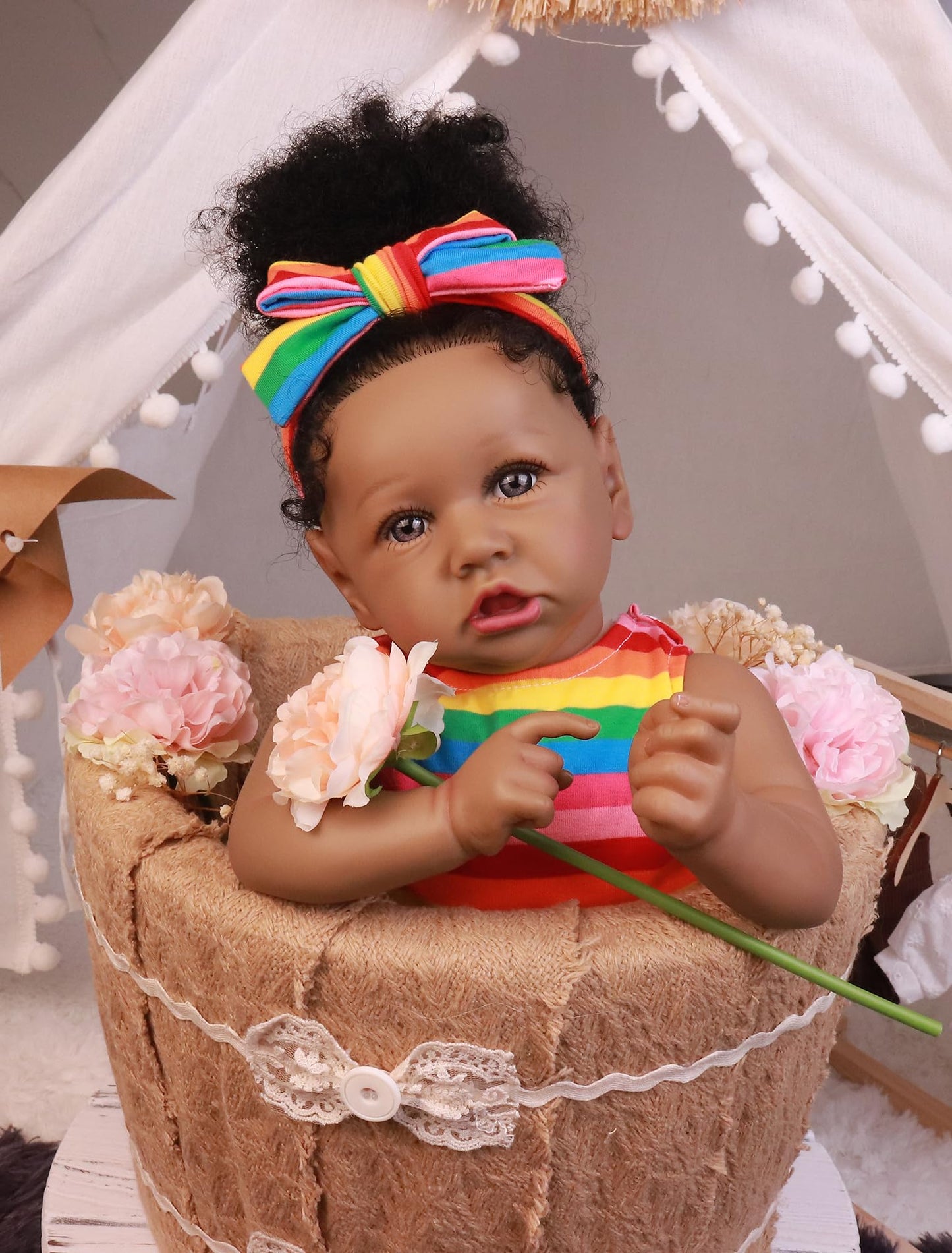 HOOMAI Lifelike Reborn Baby Doll 22.8in – Realistic African American Girl Gift Set