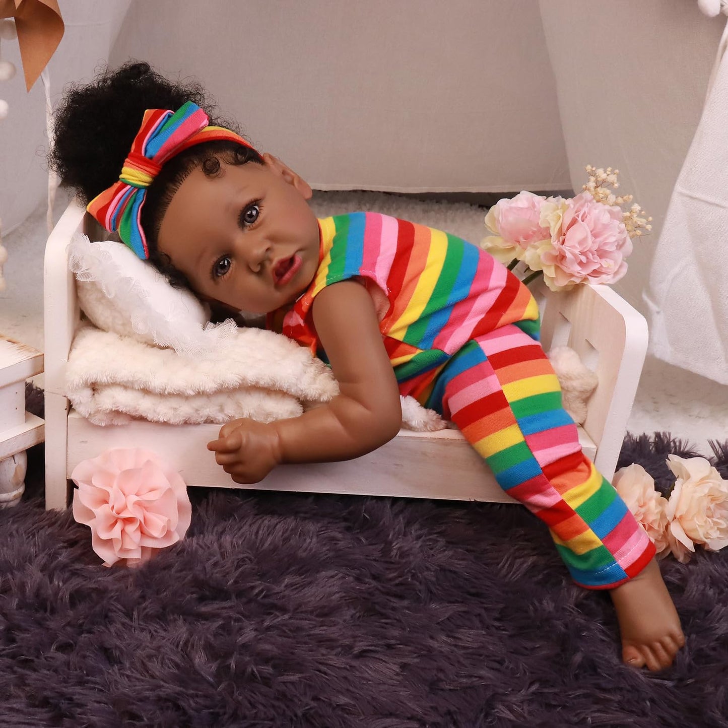 HOOMAI Lifelike Reborn Baby Doll 22.8in – Realistic African American Girl Gift Set