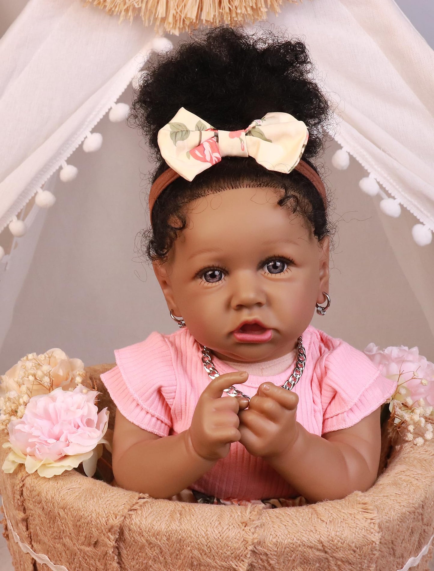 HOOMAI Lifelike Reborn Baby Doll 22.8 Inch – African American Realistic Girl, Soft Weighted Body Gift Set