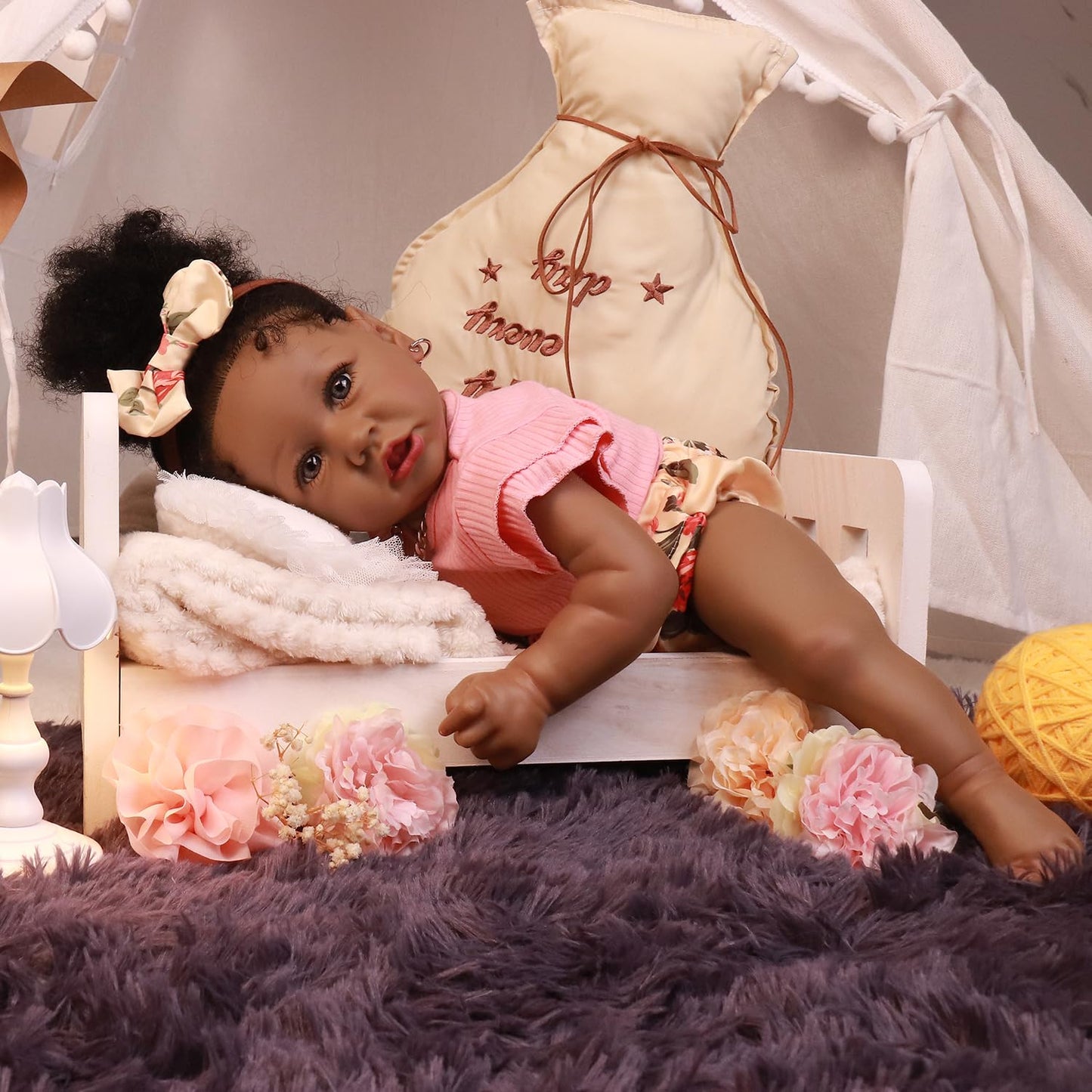 HOOMAI Lifelike Reborn Baby Doll 22.8 Inch – African American Realistic Girl, Soft Weighted Body Gift Set
