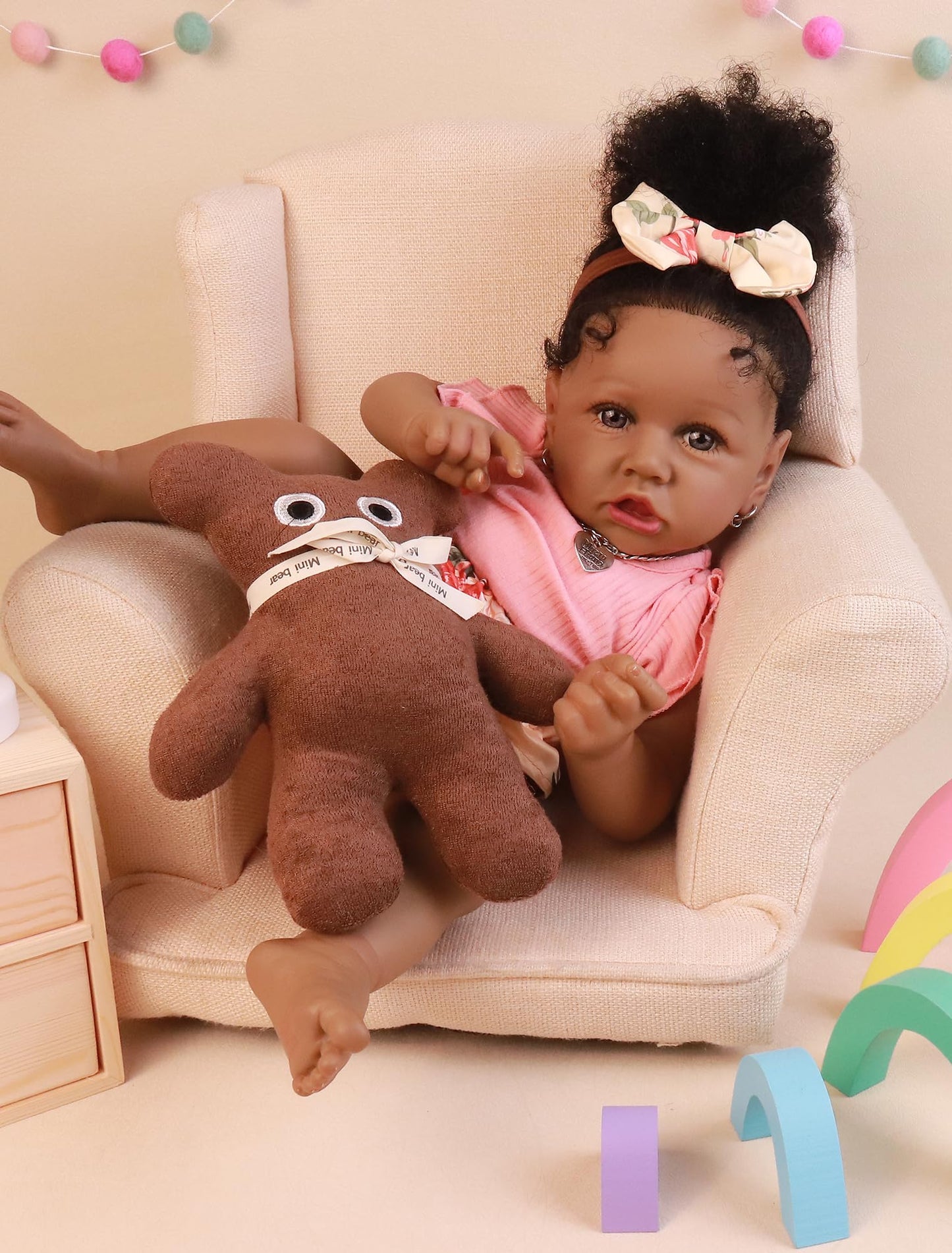 HOOMAI Lifelike Reborn Baby Doll 22.8 Inch – African American Realistic Girl, Soft Weighted Body Gift Set