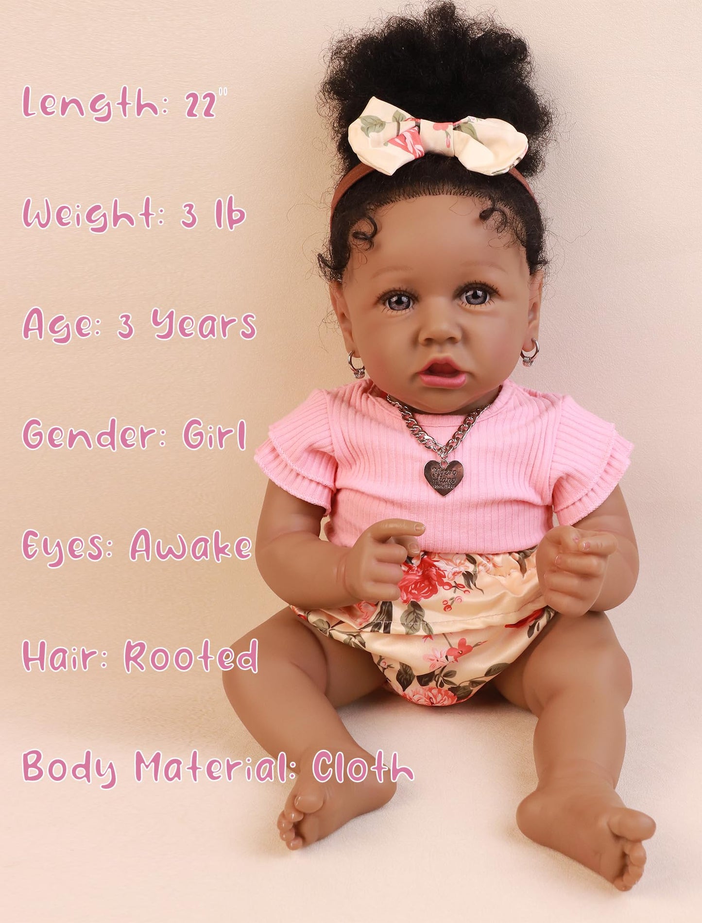 HOOMAI Lifelike Reborn Baby Doll 22.8 Inch – African American Realistic Girl, Soft Weighted Body Gift Set