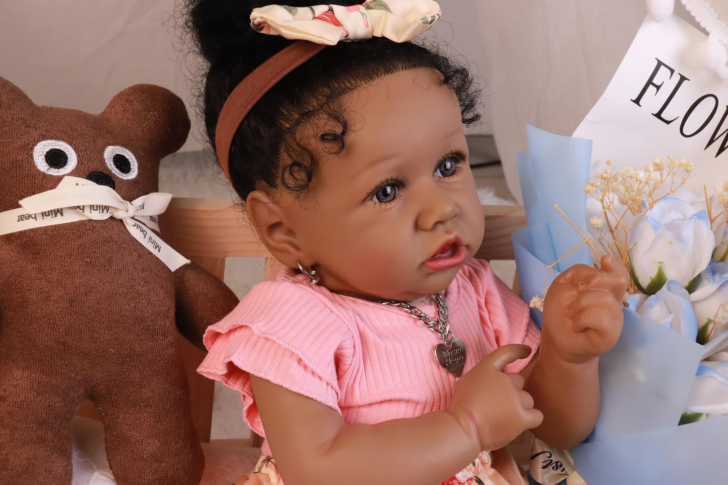 HOOMAI Lifelike Reborn Baby Doll 22.8 Inch – African American Realistic Girl, Soft Weighted Body Gift Set