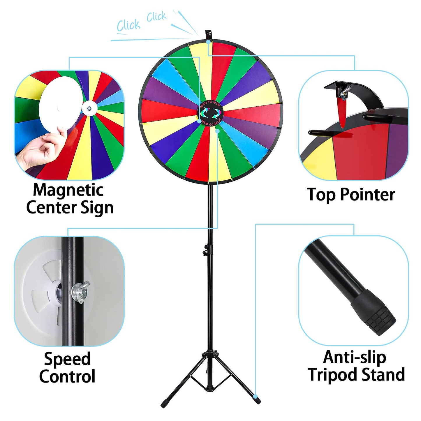 Hooomyai 30-Inch 18-Slot Prize Wheel – Adjustable Floor Stand 54–67 in