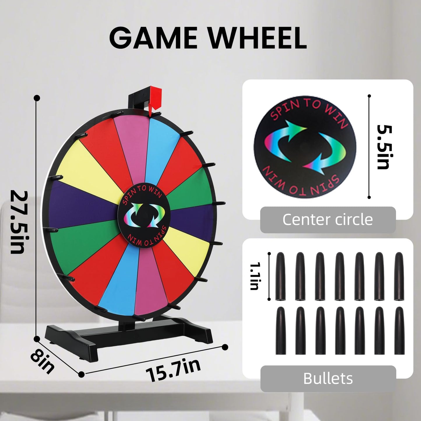 Hooomyai 24-Inch Tabletop Prize Wheel - 14 Slots, Stable Base, Dry Erase Surface