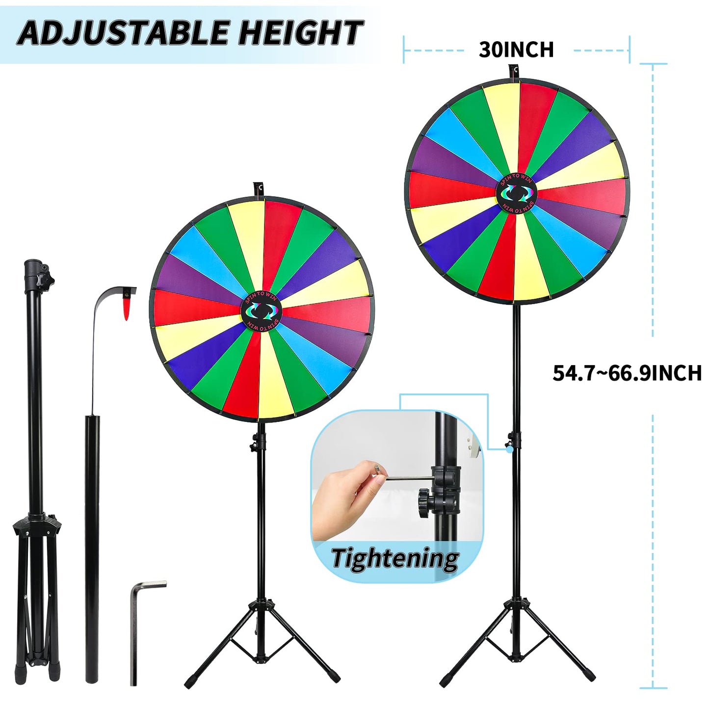 Hooomyai 30-Inch 18-Slot Prize Wheel – Adjustable Floor Stand 54–67 in