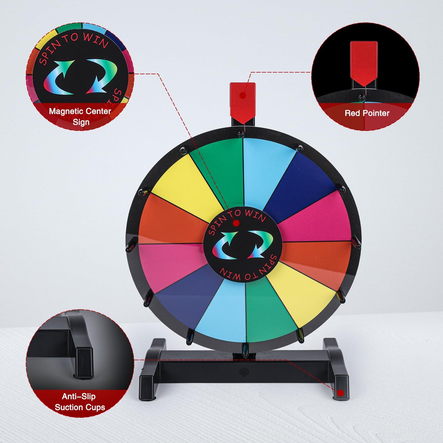Hooomyai 12-Inch Tabletop Prize Wheel with Magnetic Center Sign and Dry Erase Surface