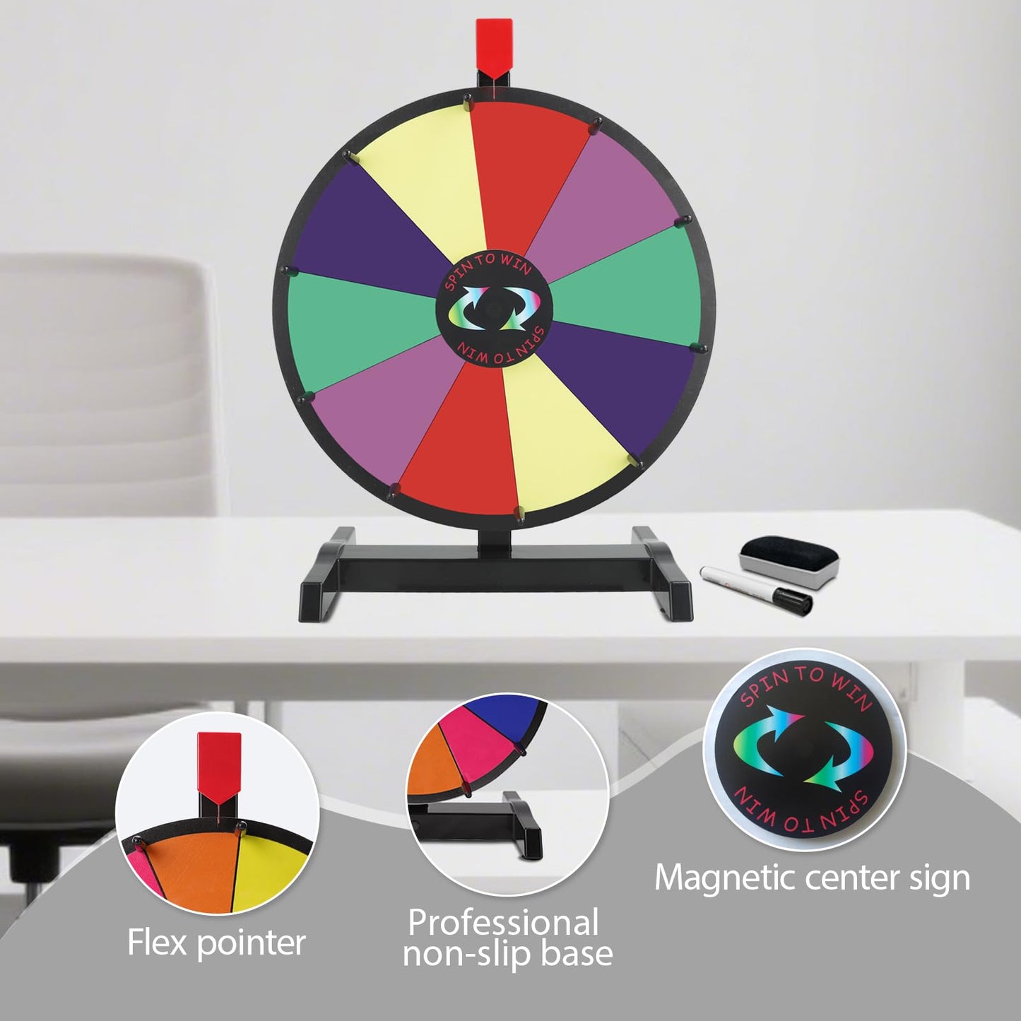 Hooomyai 15-Inch Tabletop Prize Wheel with Durable Base Stand, 10 Slots