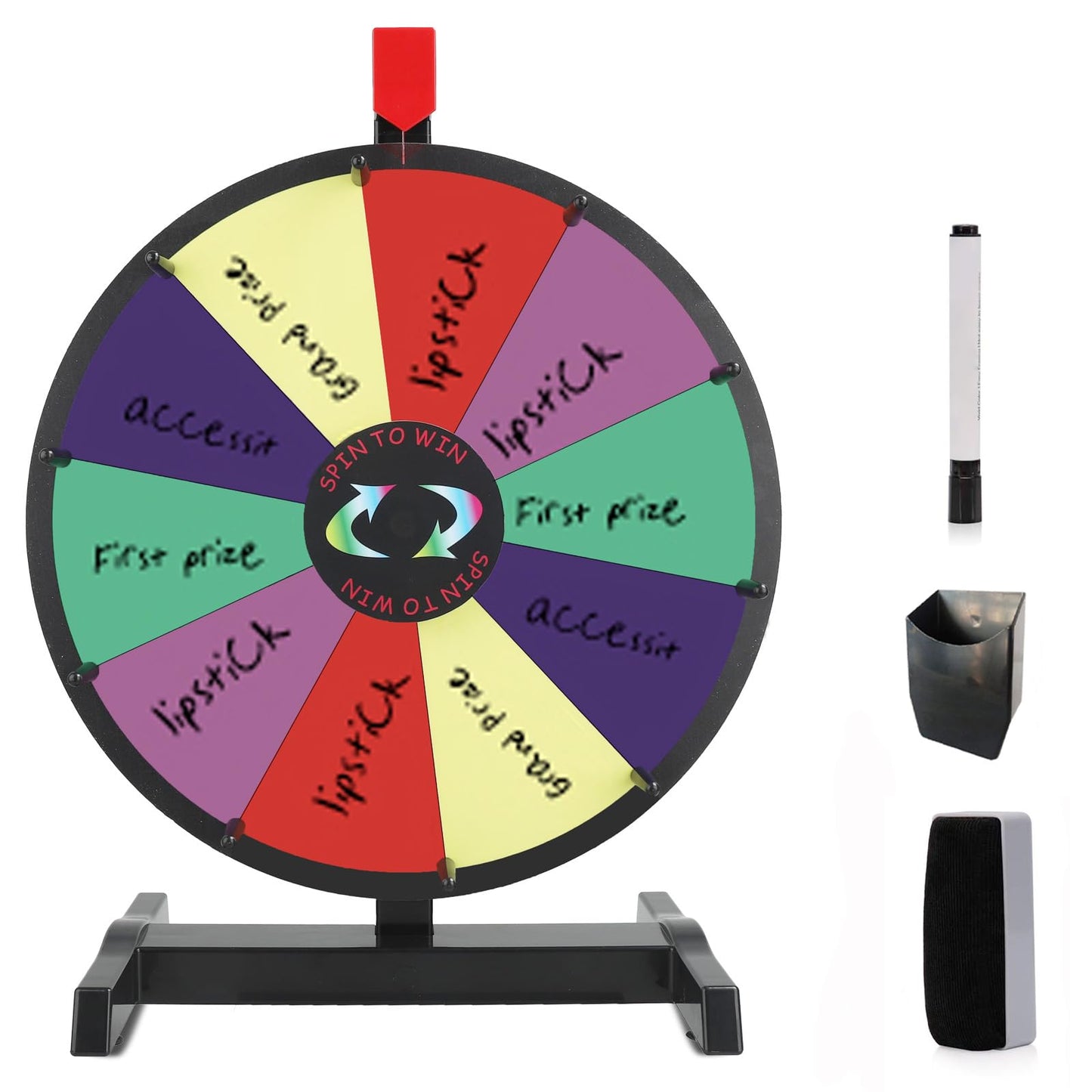 Hooomyai 15-Inch Tabletop Prize Wheel with Durable Base Stand, 10 Slots