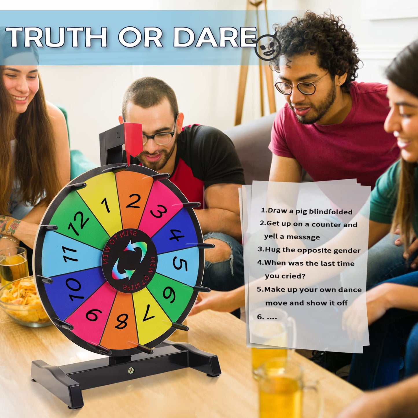 Hooomyai 12-Inch Tabletop Prize Wheel with Magnetic Center Sign and Dry Erase Surface
