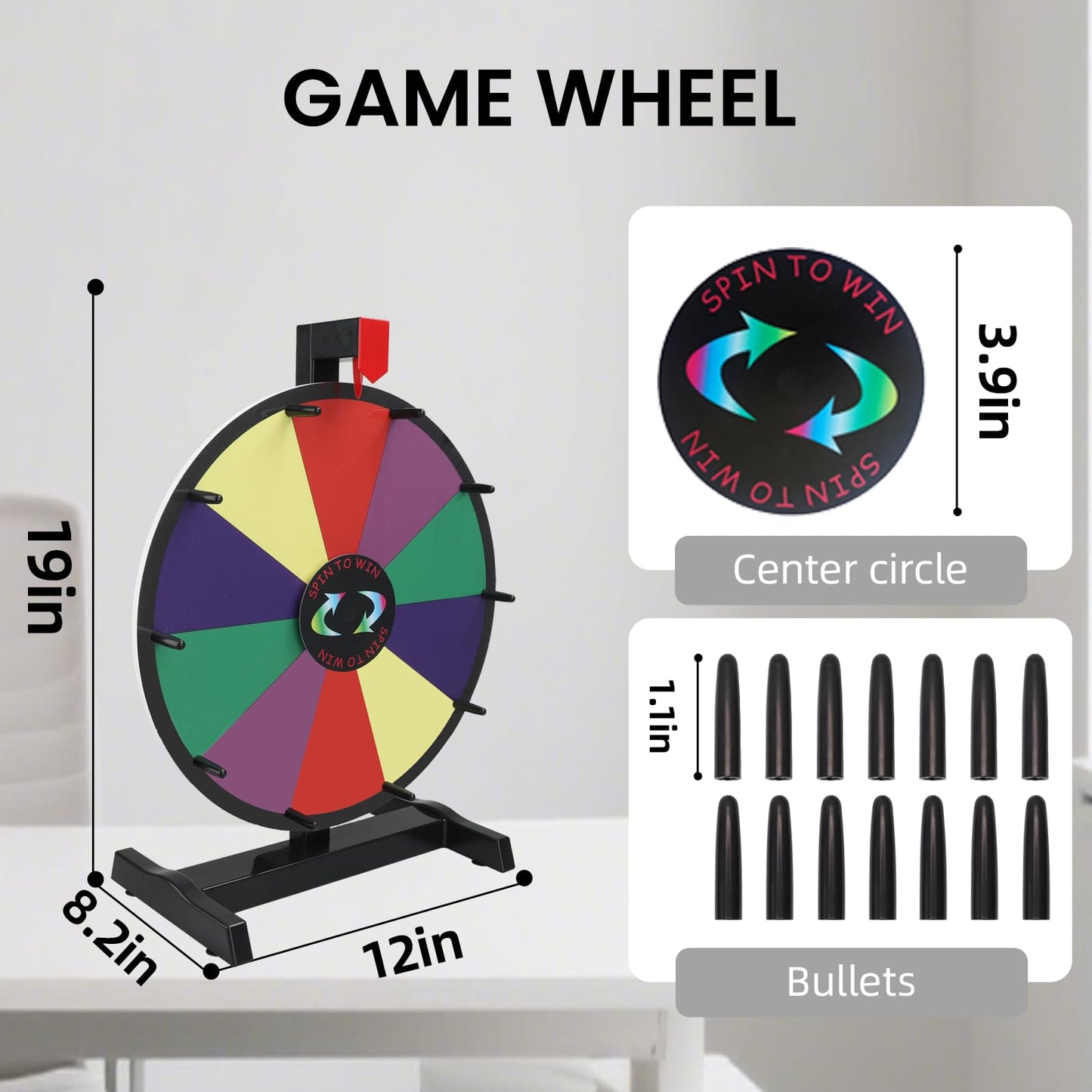 Hooomyai 15-Inch Tabletop Prize Wheel with Durable Base Stand, 10 Slots