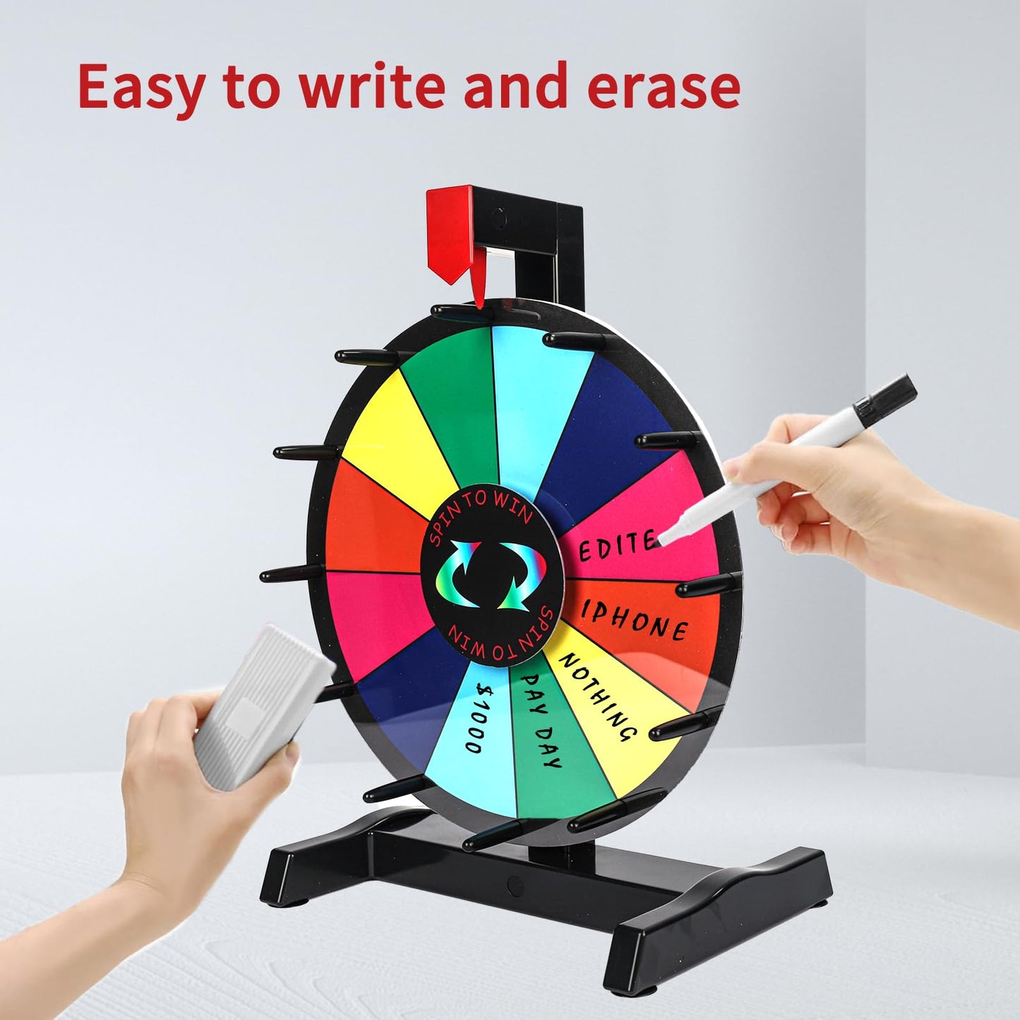 Hooomyai 12-Inch Tabletop Prize Wheel with Magnetic Center Sign and Dry Erase Surface