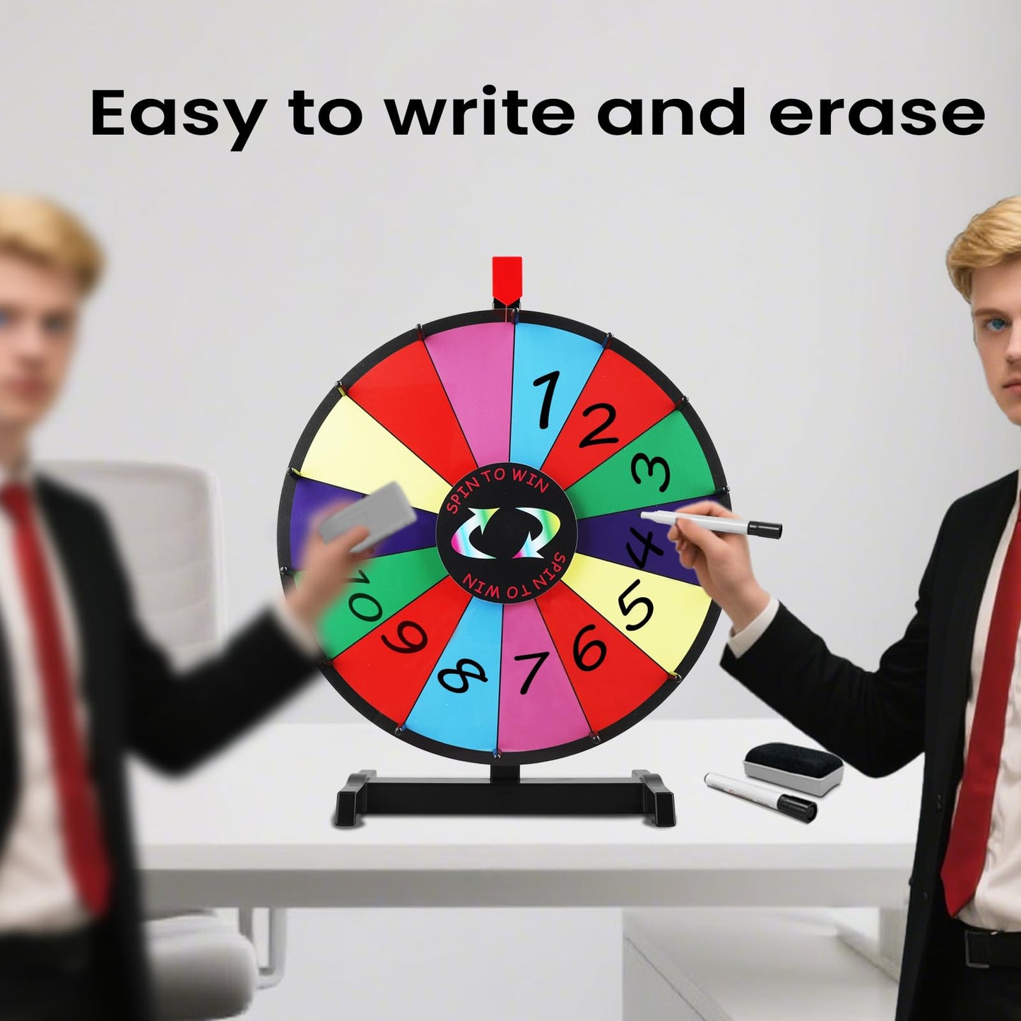 Hooomyai 24-Inch Tabletop Prize Wheel - 14 Slots, Stable Base, Dry Erase Surface