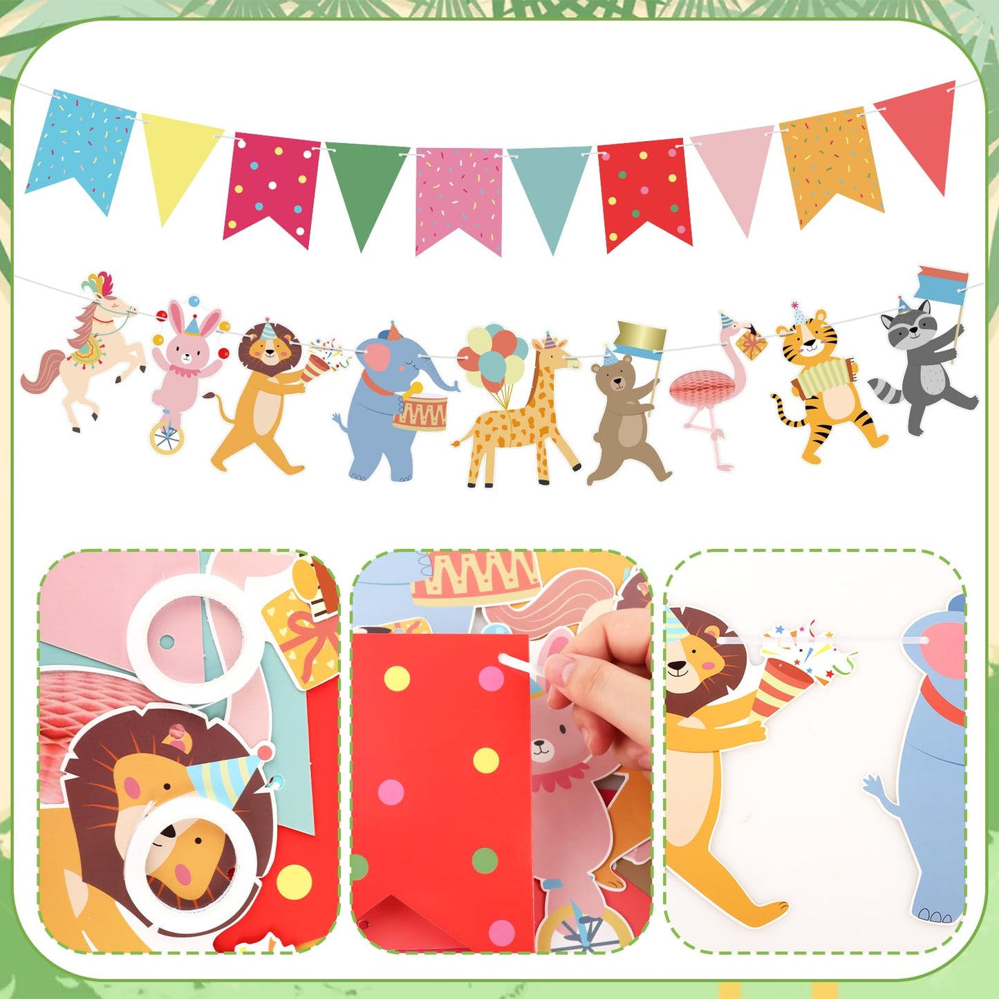 Hooqict Animal Parade Banner - Colorful Pennants for Kids' Birthday Parties