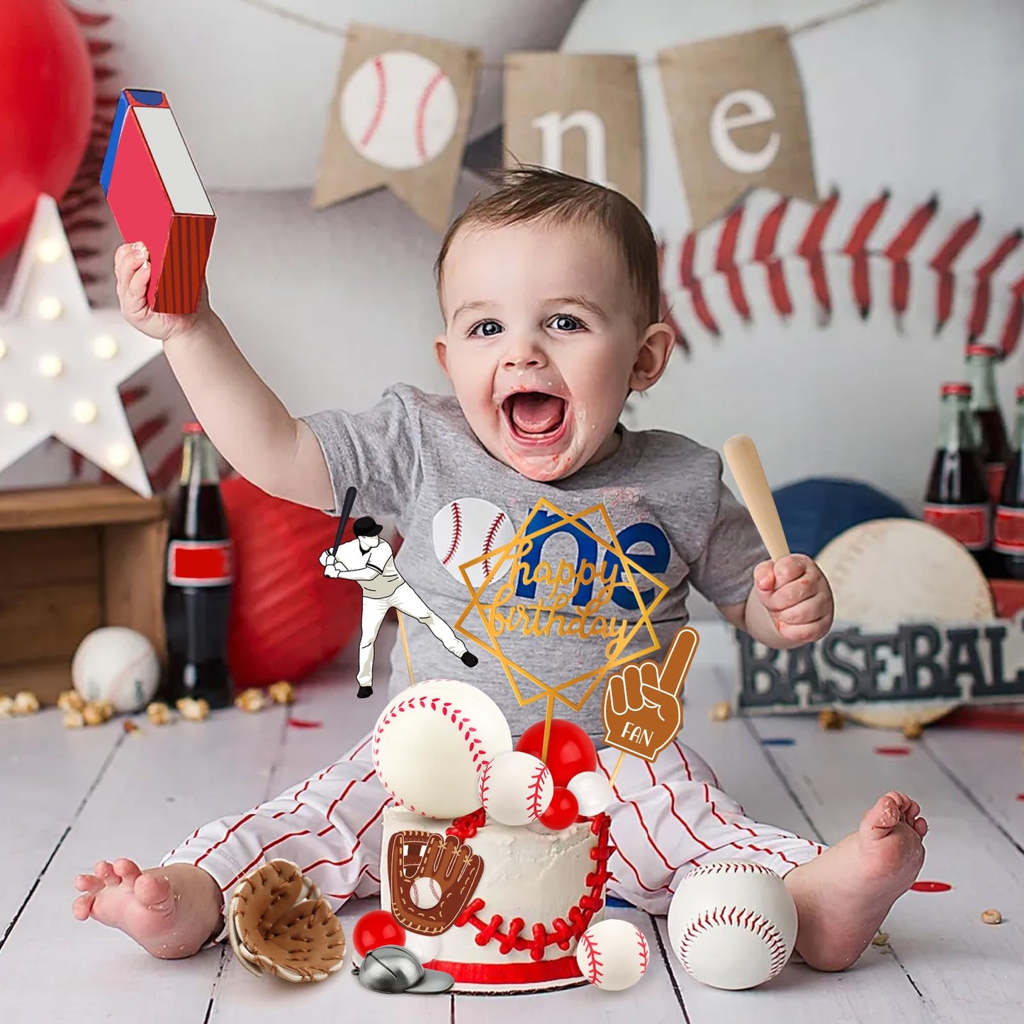 Hooqict 23Pcs Baseball Cake Decorations Set with Mini Baseballs, Player, Caps, Gloves, Bats & Birthday Toppers