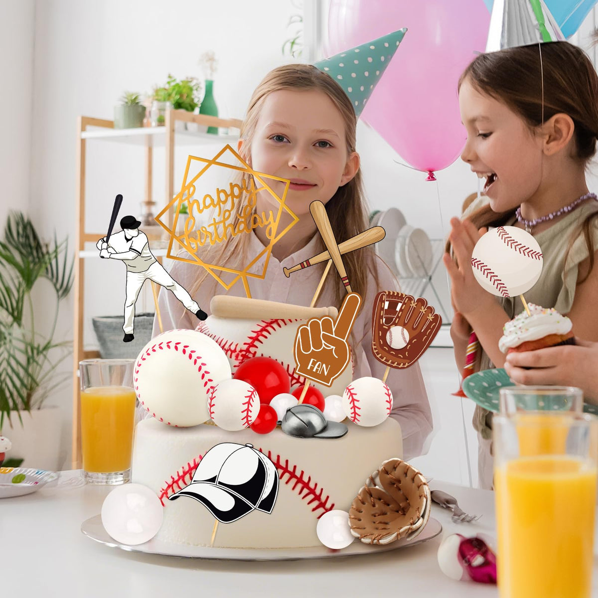 Hooqict 23Pcs Baseball Cake Decorations Set with Mini Baseballs, Player, Caps, Gloves, Bats & Birthday Toppers