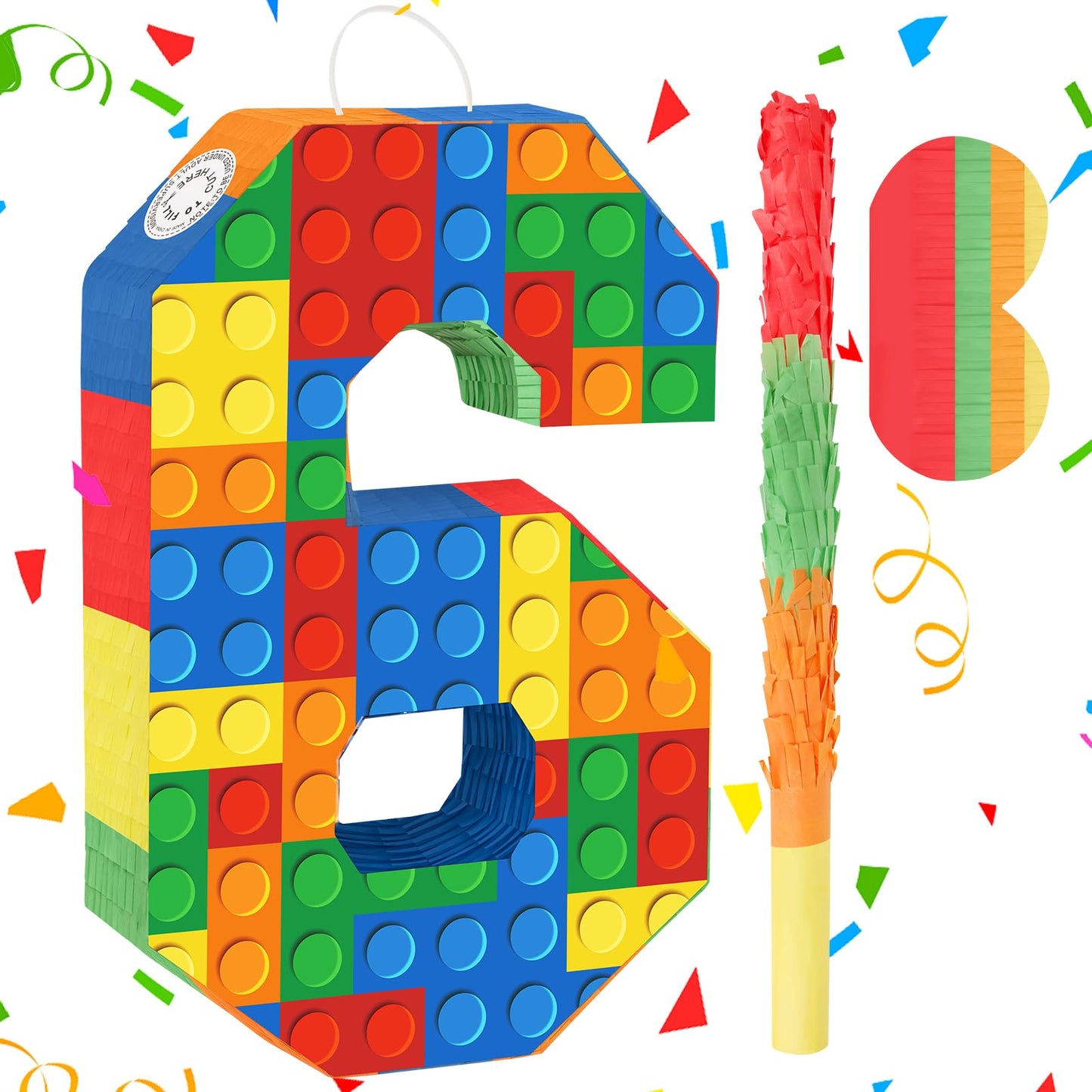 Hooqict Building Blocks 6th Birthday Pinata – Includes Stick & Blindfold | Block Party Supplies