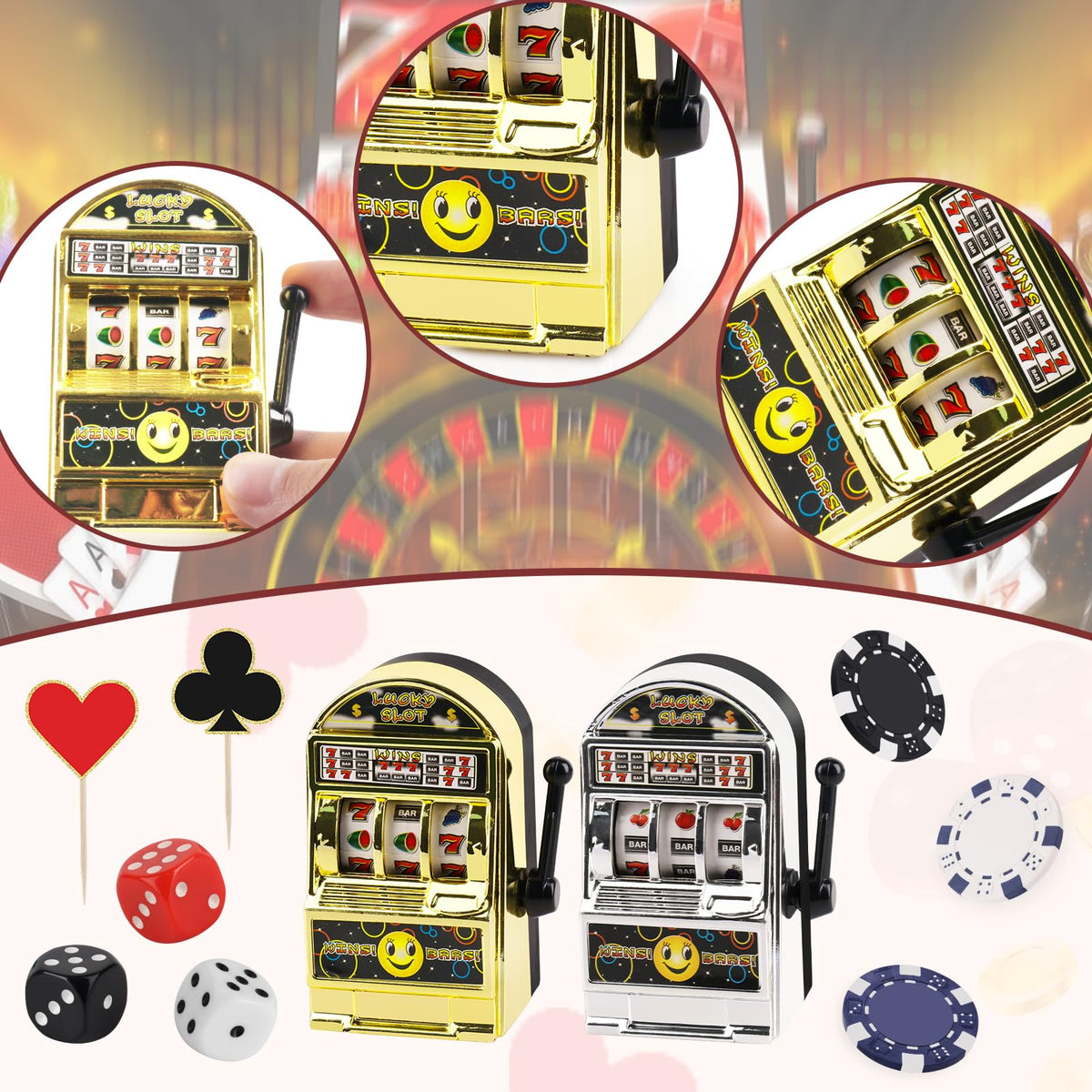 Hooqict 24-Piece Casino Cake Decorations Set | Las Vegas Theme Cake Toppers & Cupcake Picks