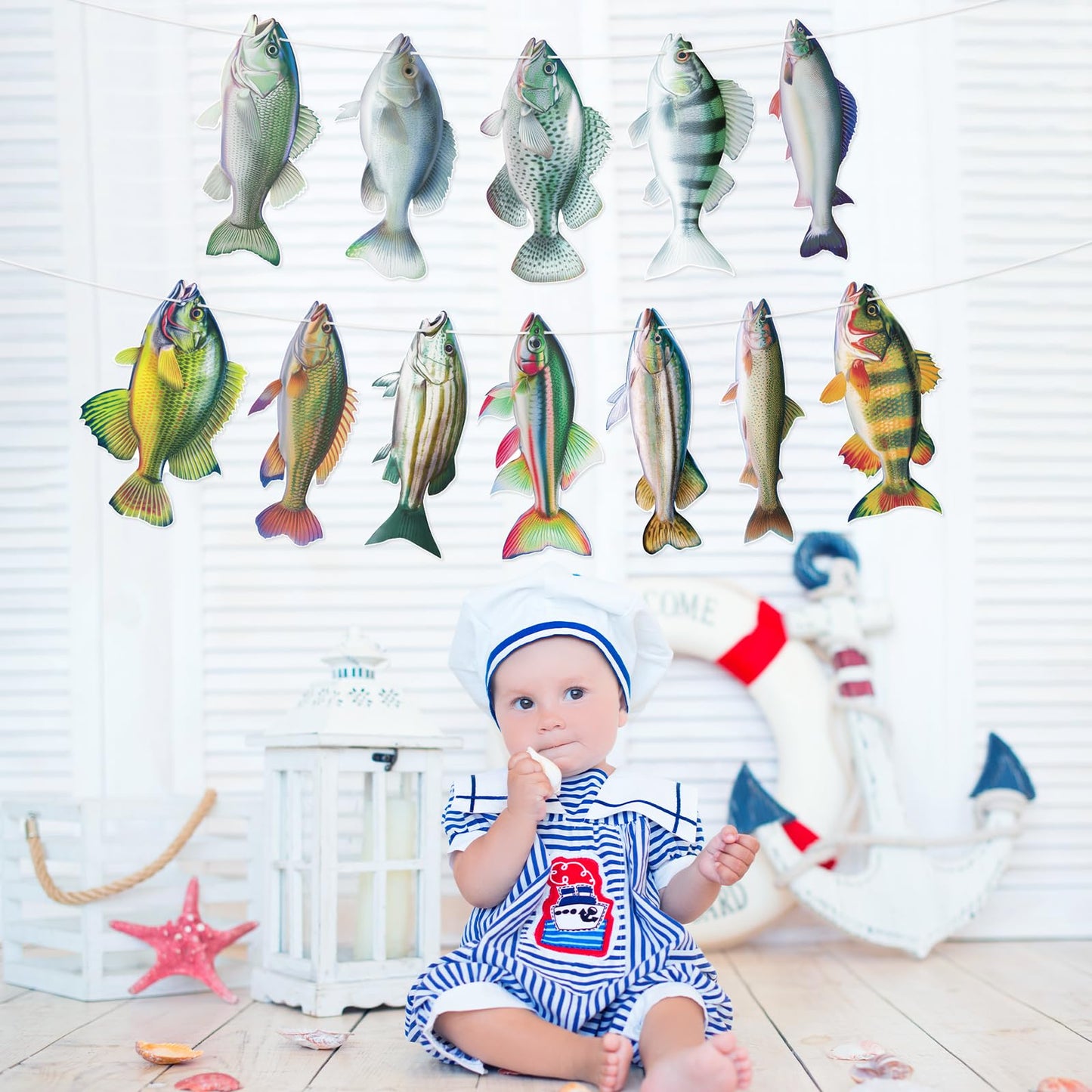 Hooqict Gone Fishing Banner Garland – Fish Birthday Party Decor