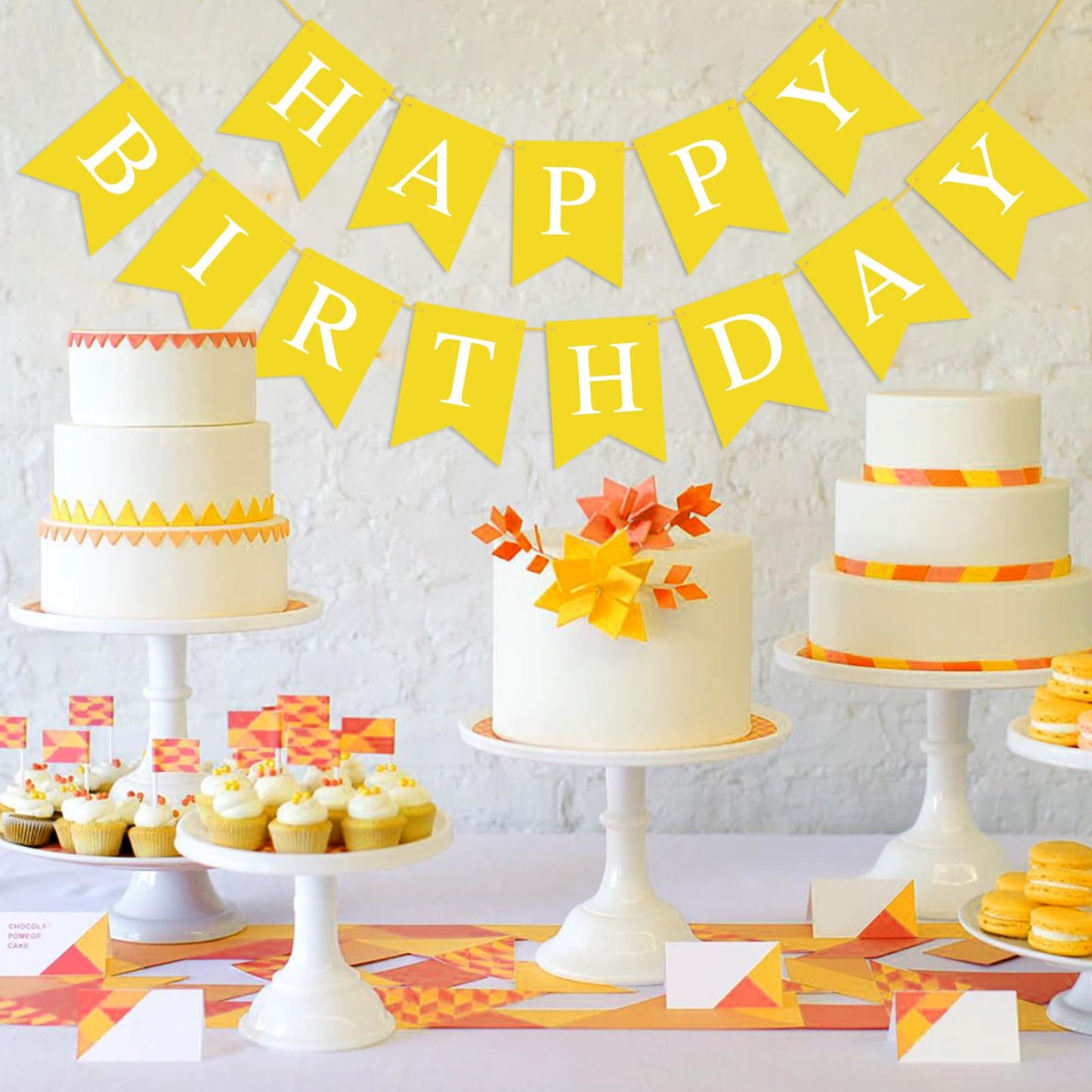 Hooqict Yellow Happy Birthday Banner Backdrop – Birthday Party Garland Flags for Wall, Yard & Photo Backdrops
