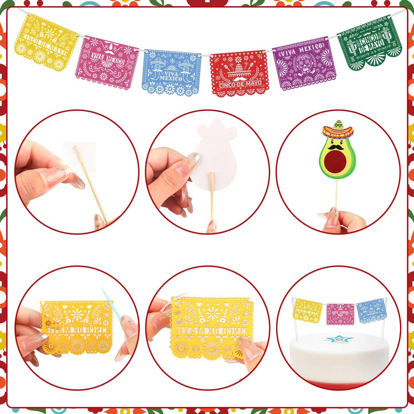 Hooqict 33Pcs Fiesta Cake Decorations Set – Cinco de Mayo Mexican Theme Toppers