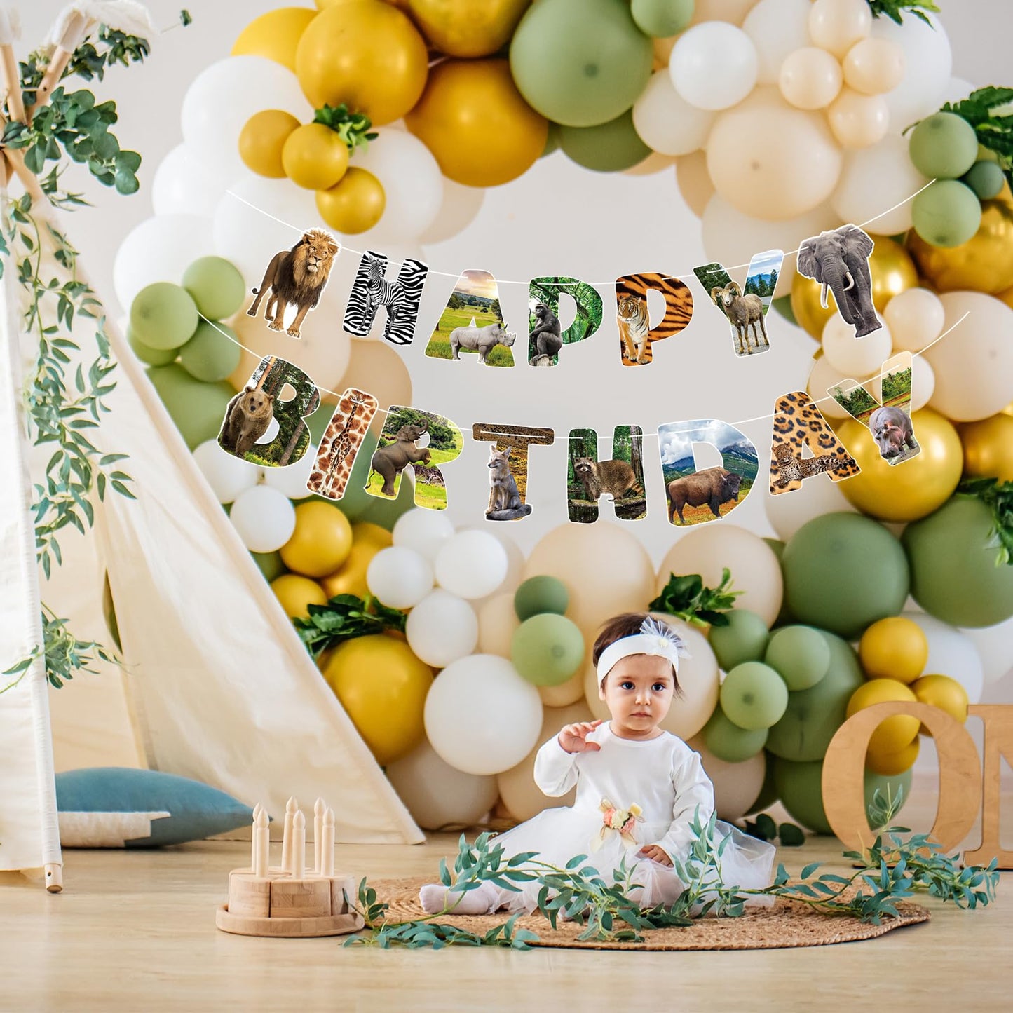 Hooqict Safari Animals Birthday Banner – Jungle Party Decorations for Kids