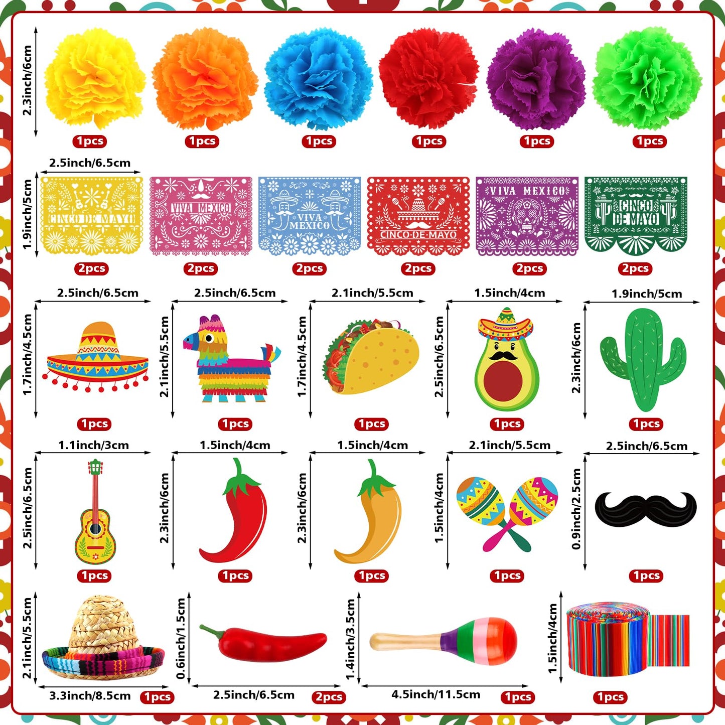 Hooqict 33Pcs Fiesta Cake Decorations Set – Cinco de Mayo Mexican Theme Toppers
