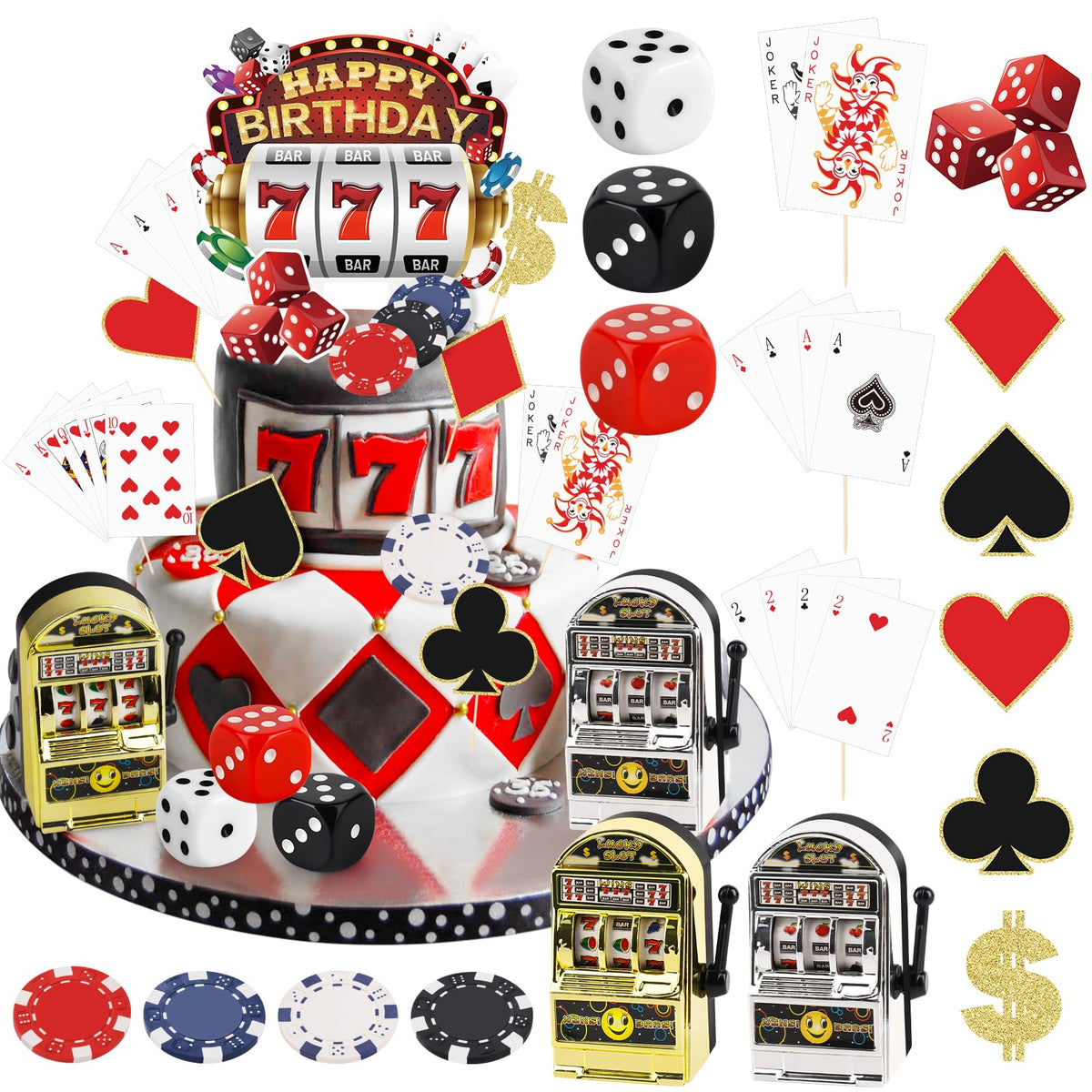 Hooqict 24-Piece Casino Cake Decorations Set | Las Vegas Theme Cake Toppers & Cupcake Picks