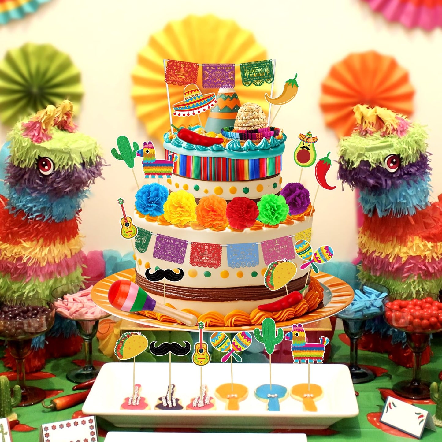 Hooqict 33Pcs Fiesta Cake Decorations Set – Cinco de Mayo Mexican Theme Toppers