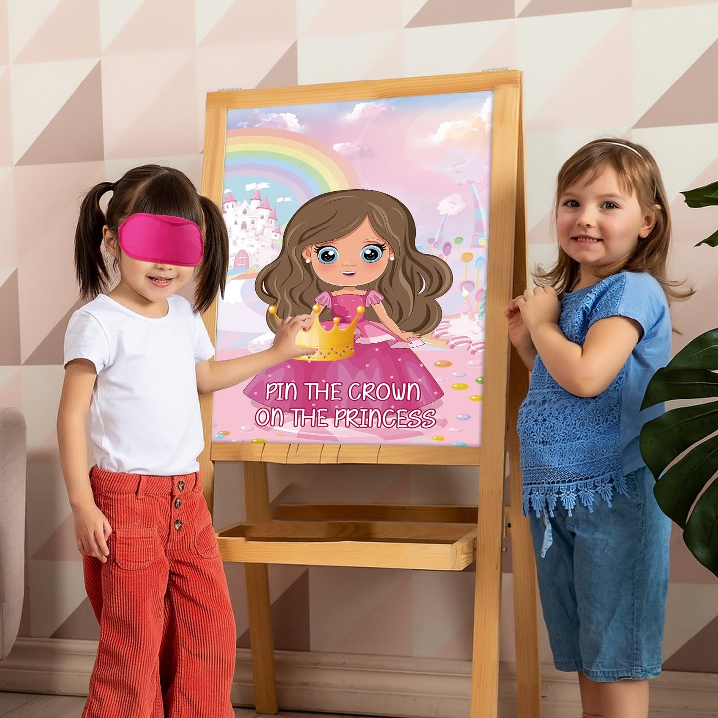 Hooqict Pin the Crown Princess Party Game – Large Poster + 24 Crown Stickers & 2 Eye Masks