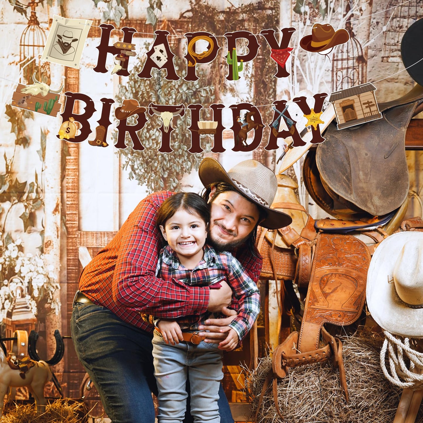 Hooqict Western Happy Birthday Banner | Cowboy Party Decorations for Wild West Celebrations