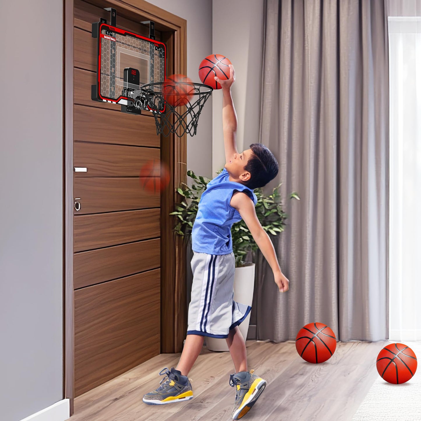 HopeRock Indoor Basketball Hoop for Kids - Over-The-Door Mini Hoop with LED Scoreboard