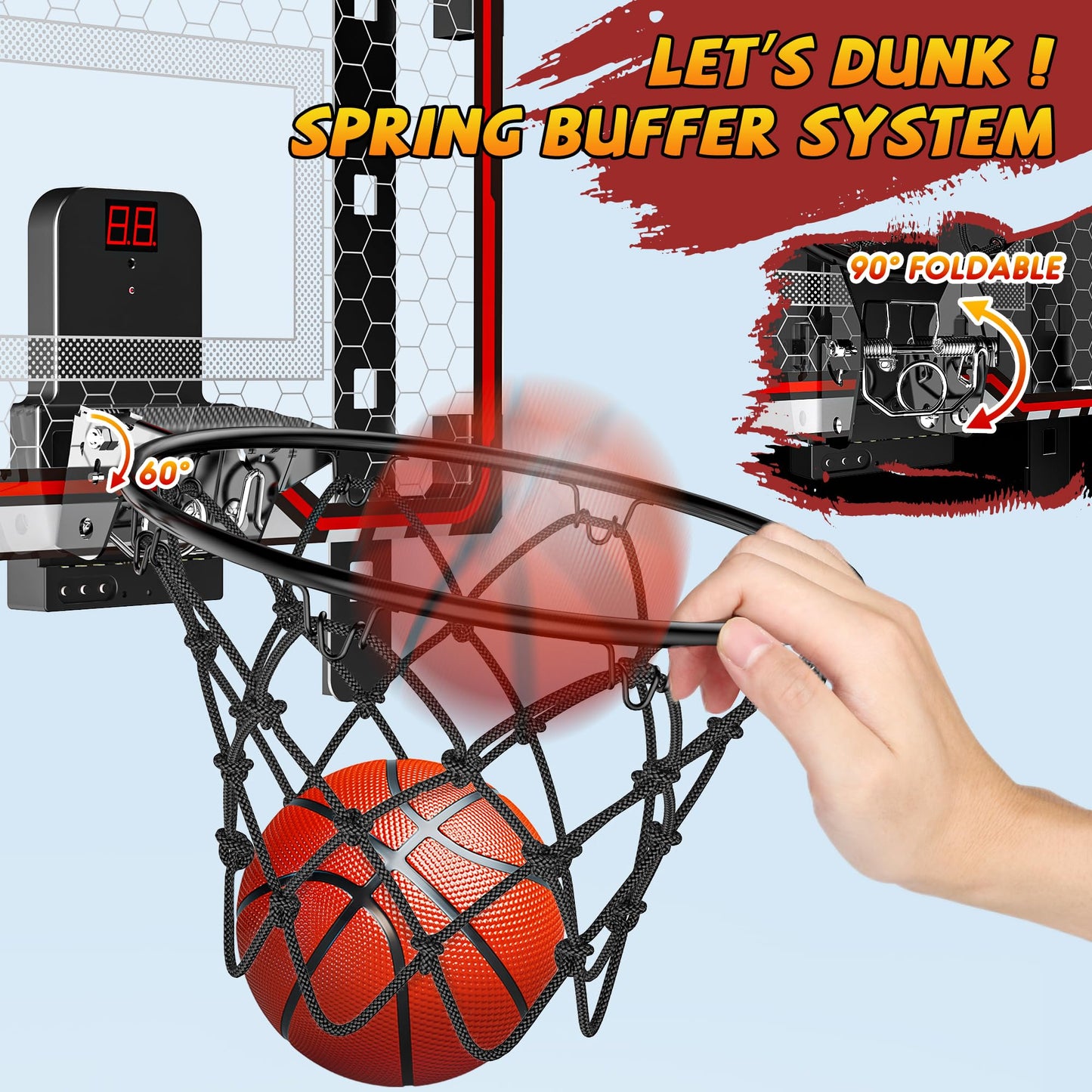 HopeRock Indoor Basketball Hoop for Kids - Over-The-Door Mini Hoop with LED Scoreboard