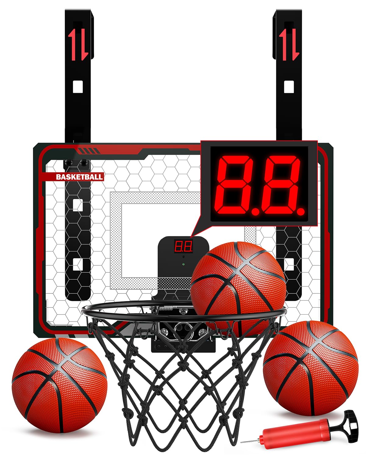 HopeRock Indoor Basketball Hoop for Kids - Over-The-Door Mini Hoop with LED Scoreboard