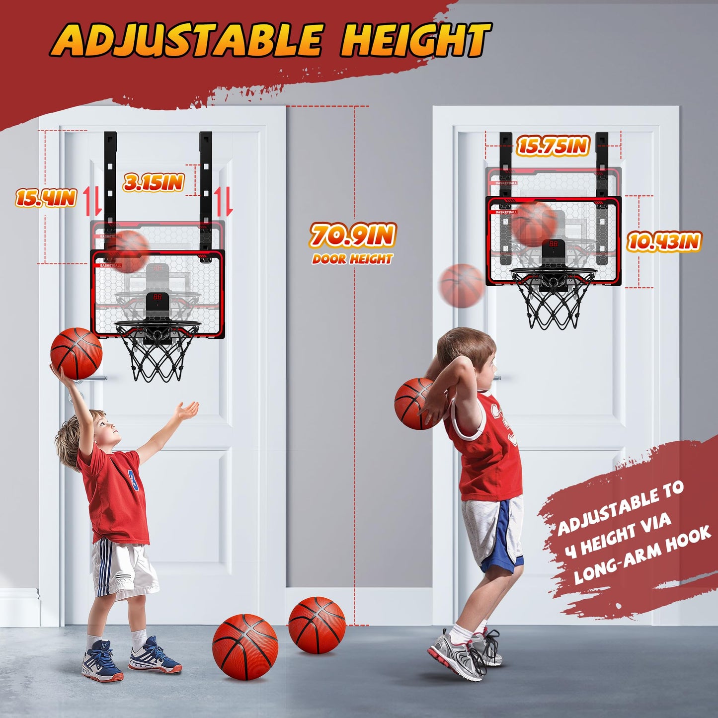 HopeRock Indoor Basketball Hoop for Kids - Over-The-Door Mini Hoop with LED Scoreboard