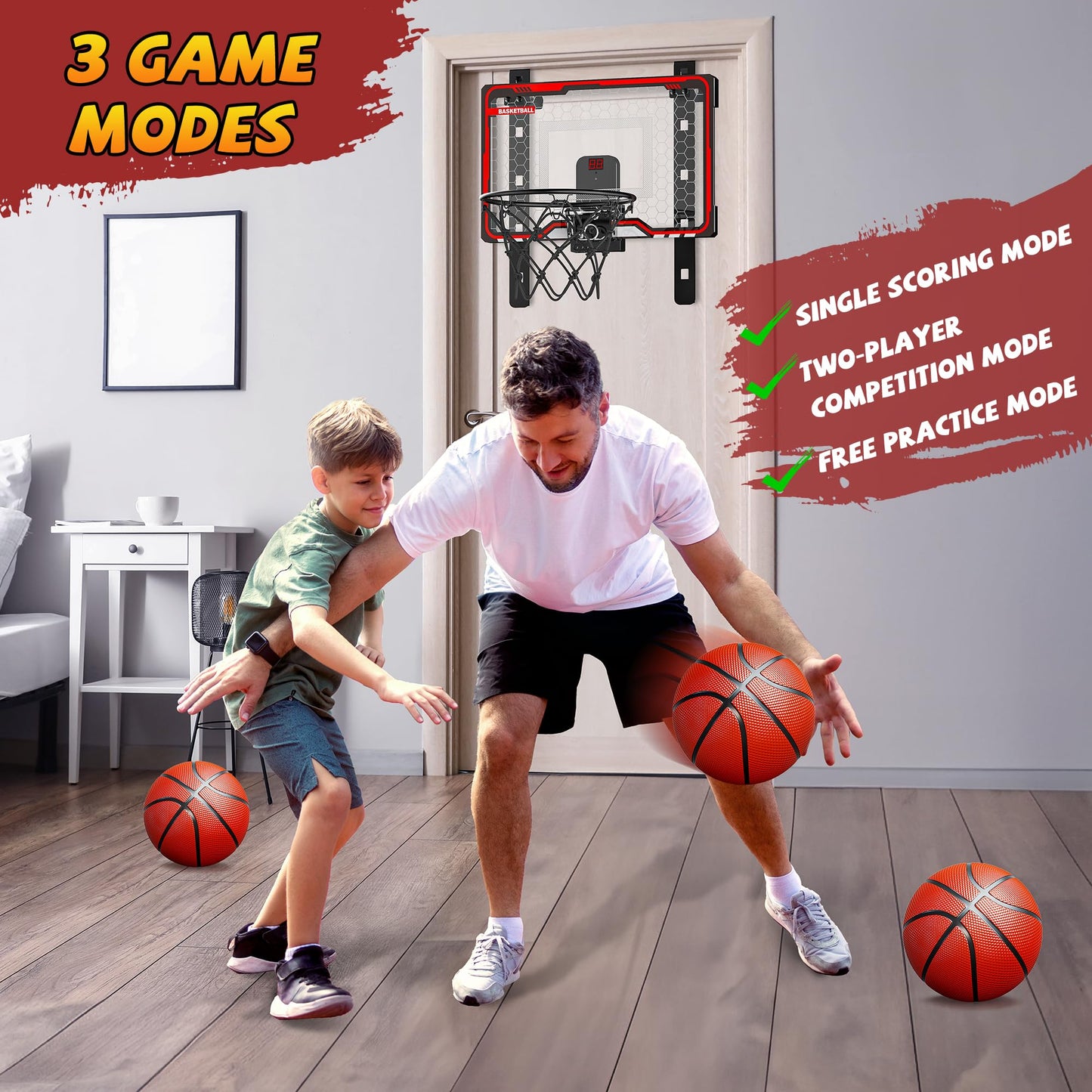 HopeRock Indoor Basketball Hoop for Kids - Over-The-Door Mini Hoop with LED Scoreboard