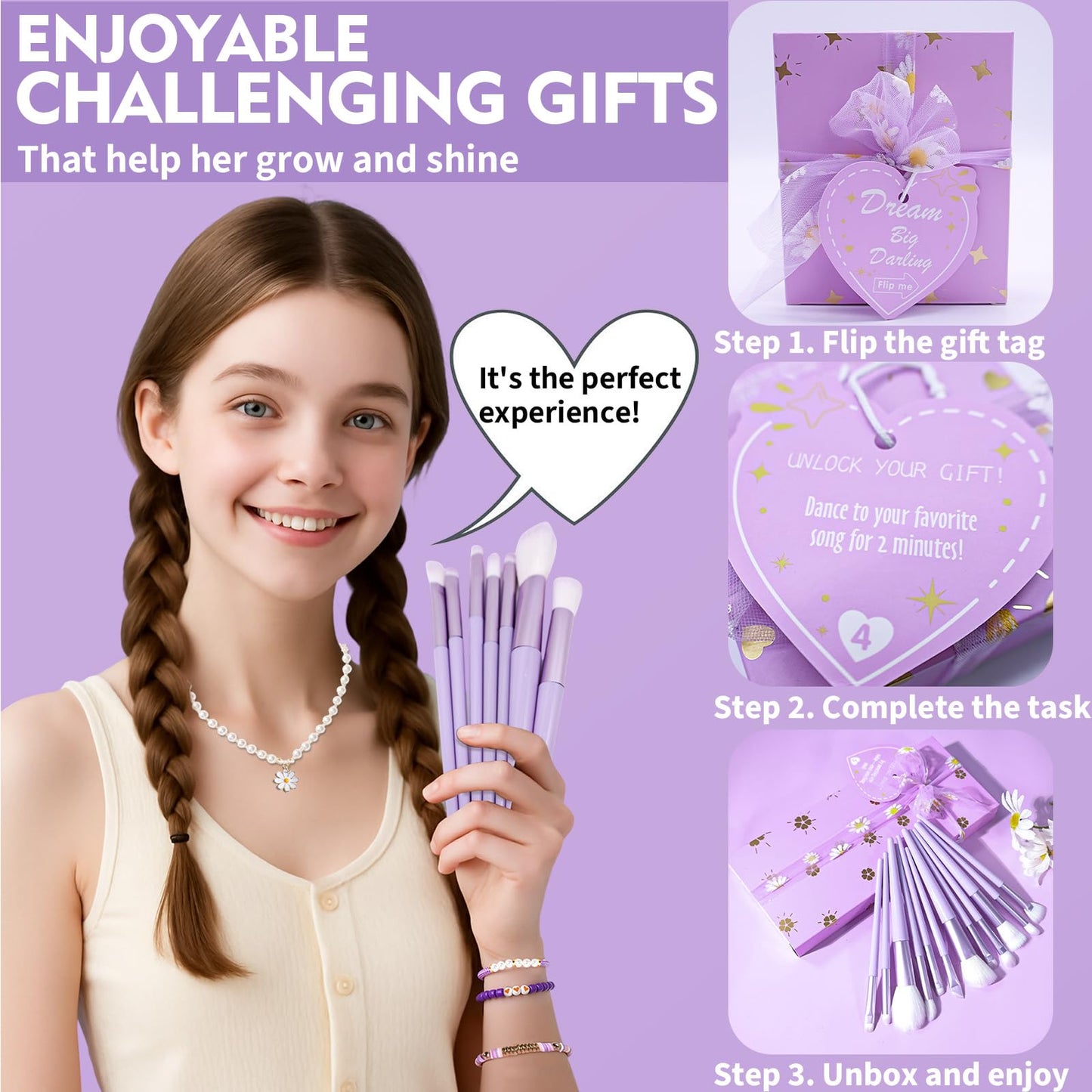 Hoostee Teen Gifts – Trendy 9-Wrapped Gift Box with Inspiring Tasks & Makeup Bag