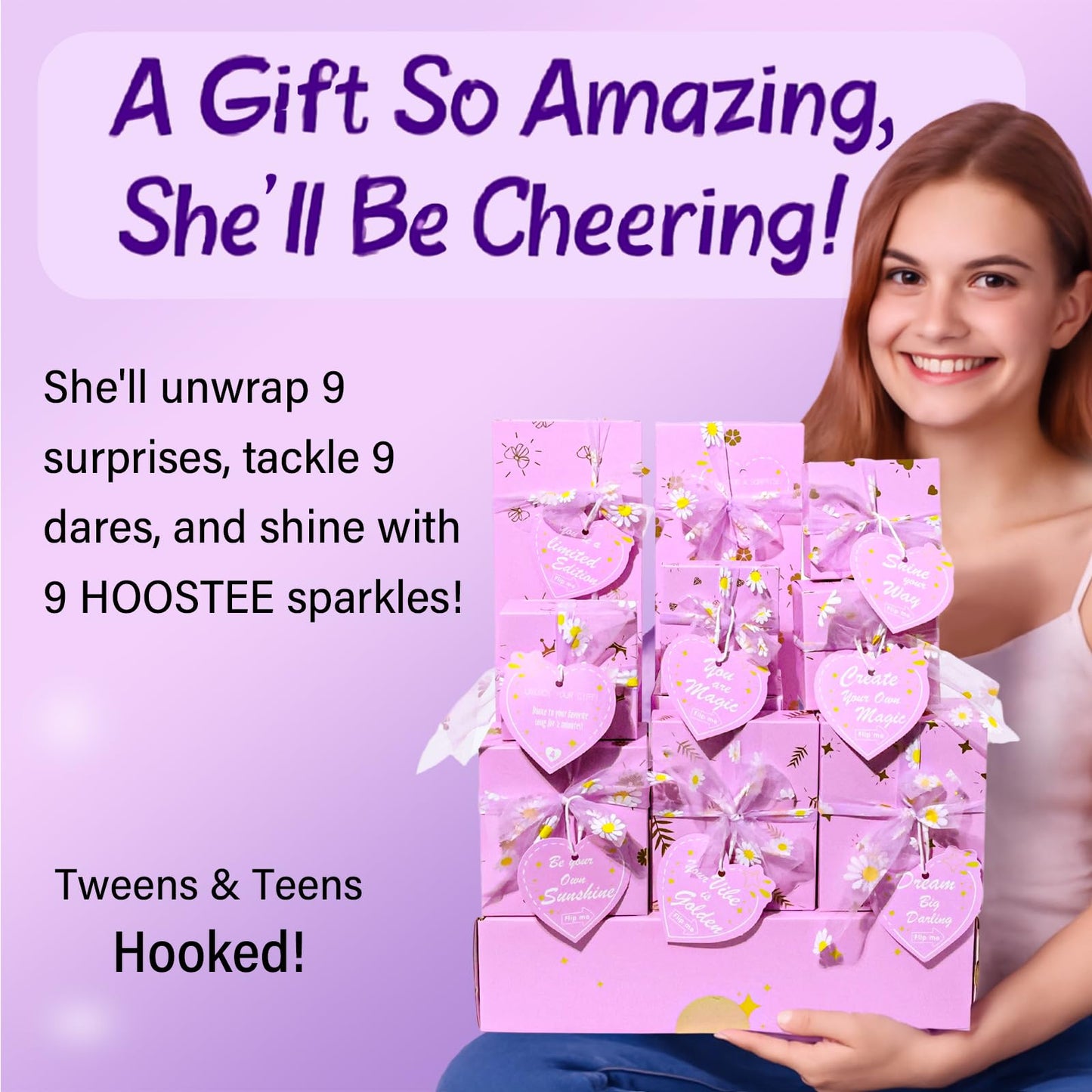 Hoostee Teen Gifts – Trendy 9-Wrapped Gift Box with Inspiring Tasks & Makeup Bag