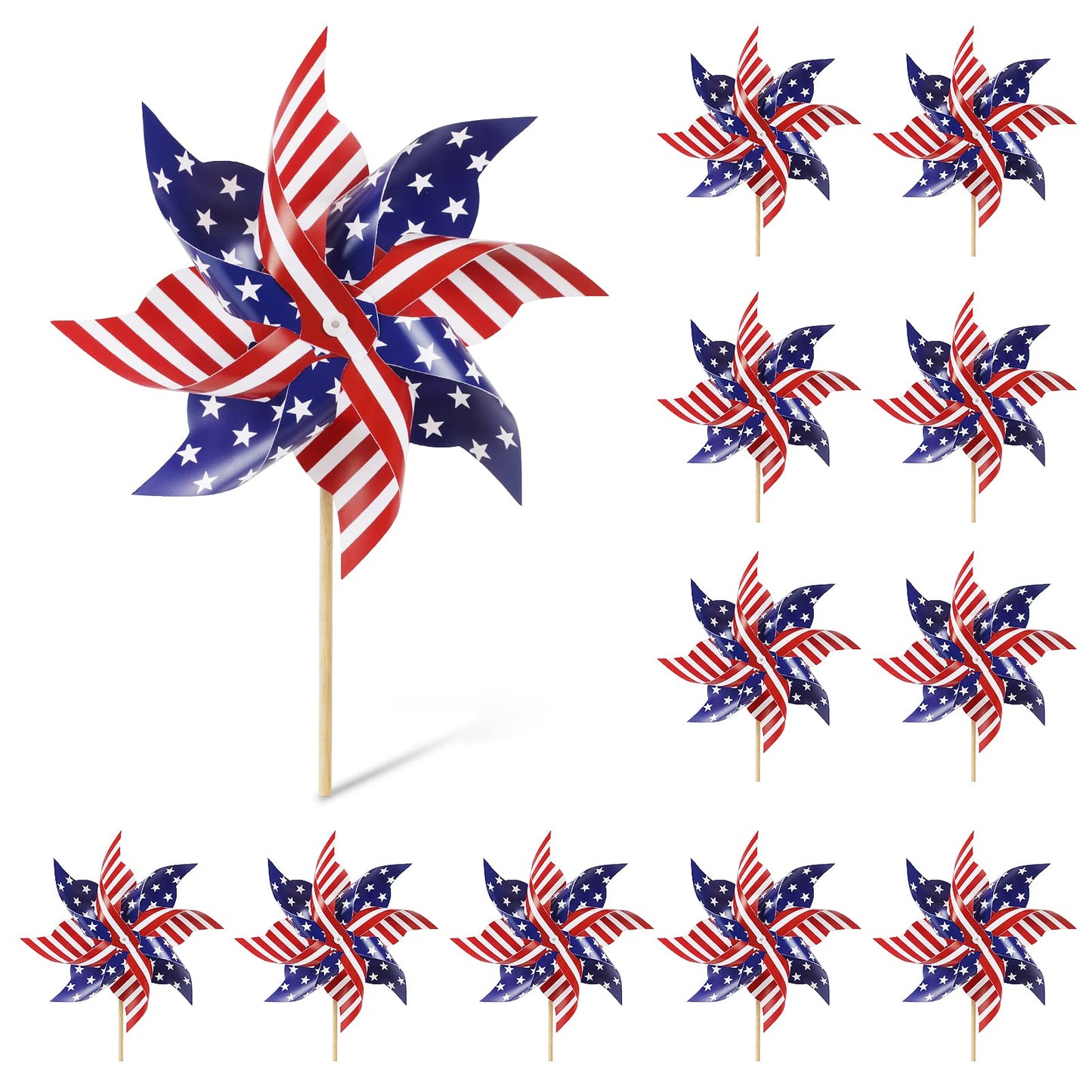 HOOSUN 12Pcs American Flag Pinwheels – Patriotic Yard Decor & Outdoor Wind Spinners