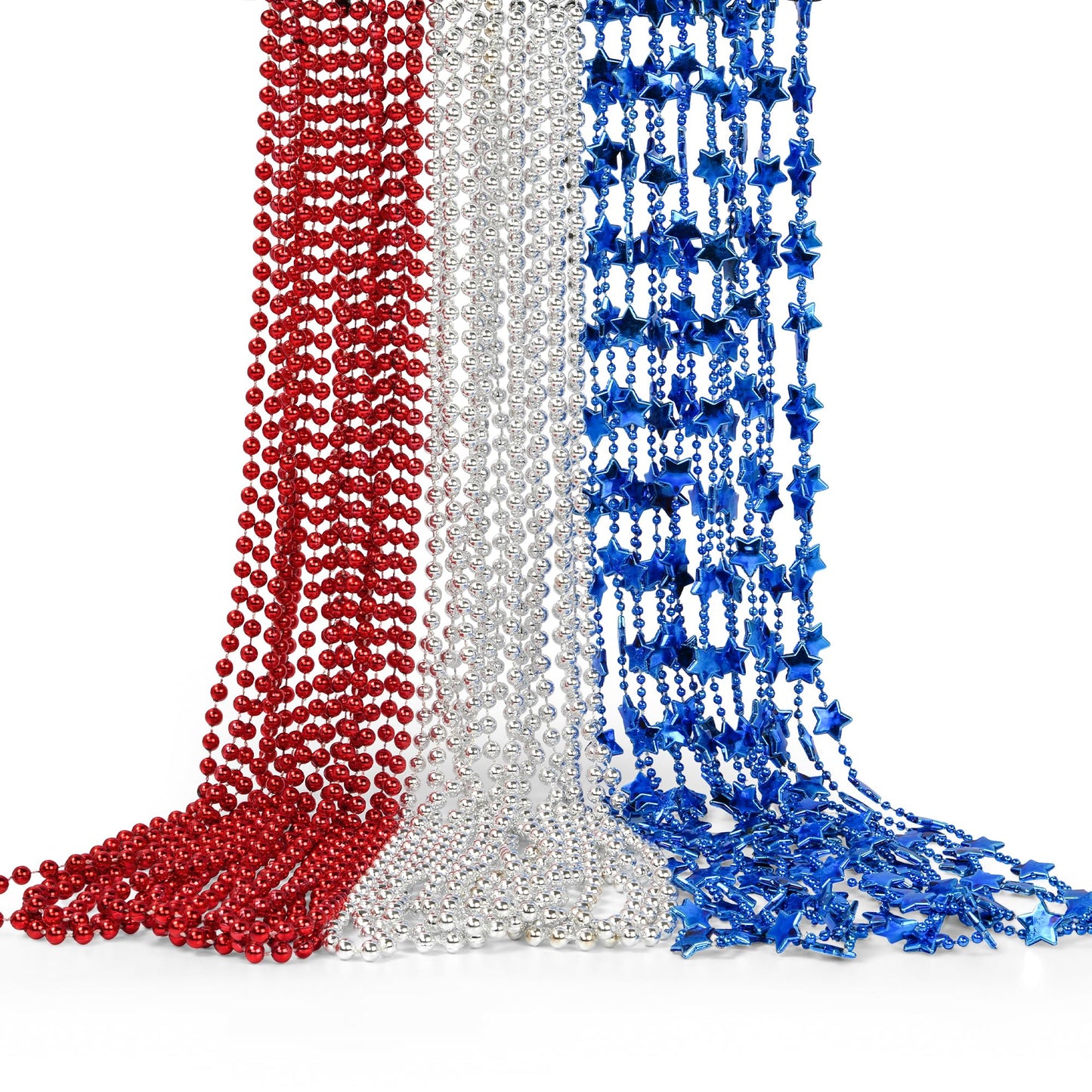 HOOSUN 4th of July Beaded Necklace – 24Pcs Patriotic Red, Silver & Blue Star Beads