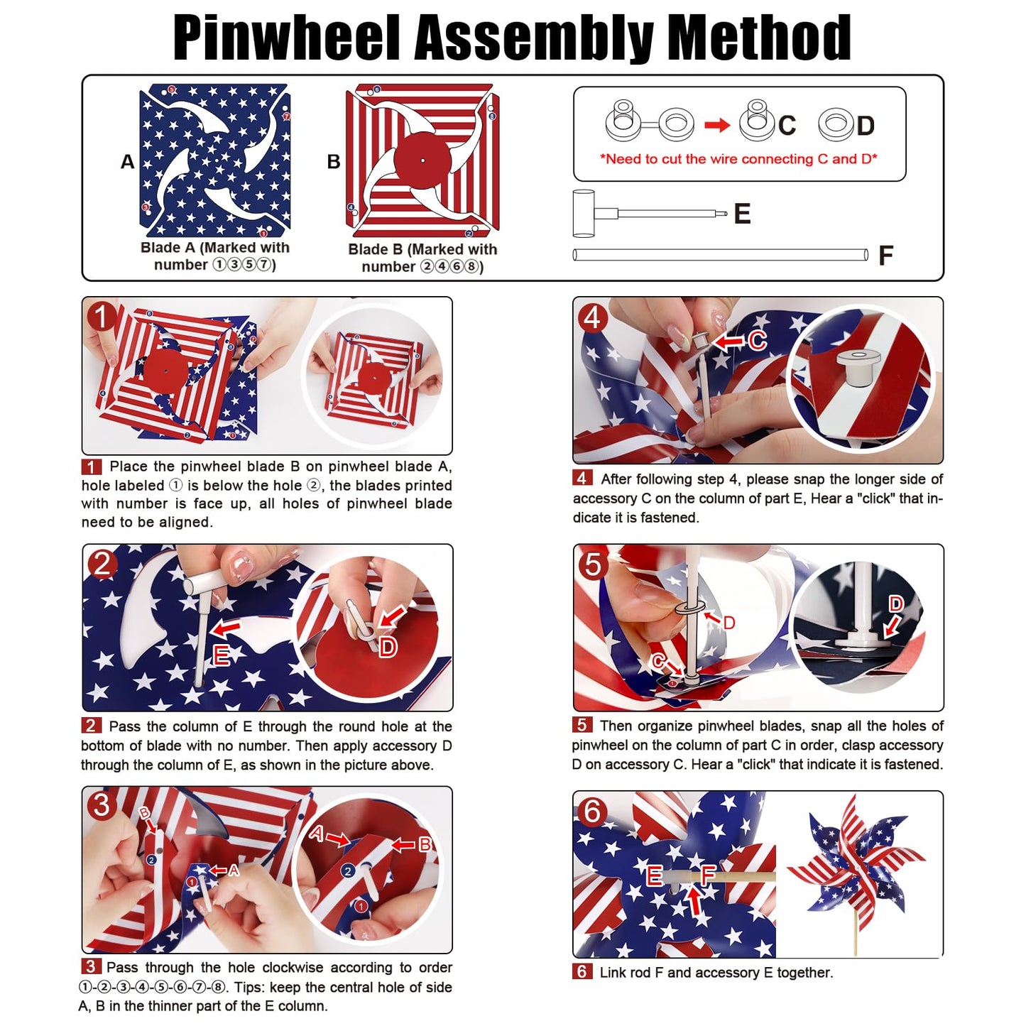 HOOSUN 12Pcs American Flag Pinwheels – Patriotic Yard Decor & Outdoor Wind Spinners