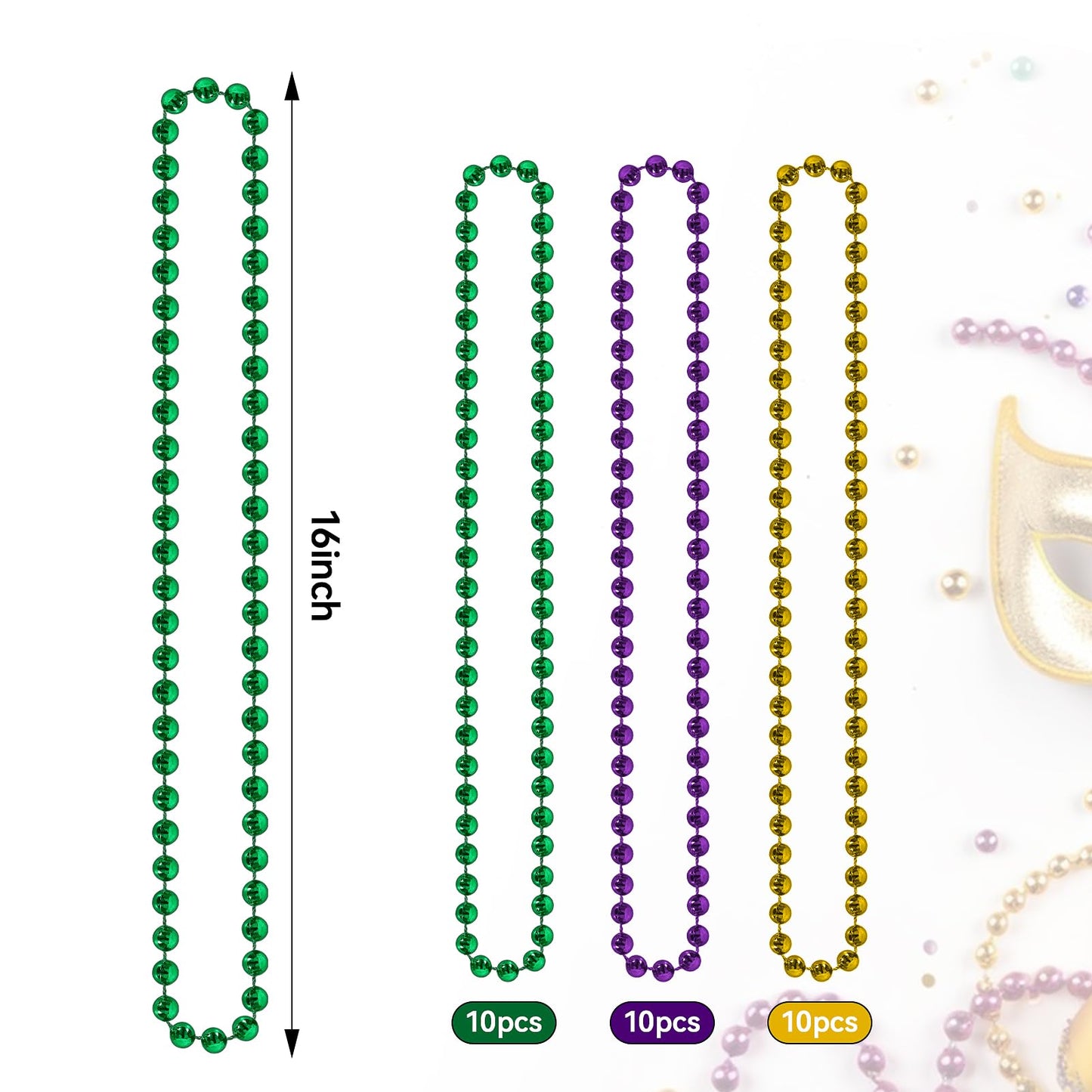 HOOSUN 30-Pack Mardi Gras Beads Necklaces: Green, Gold & Purple Party Decor