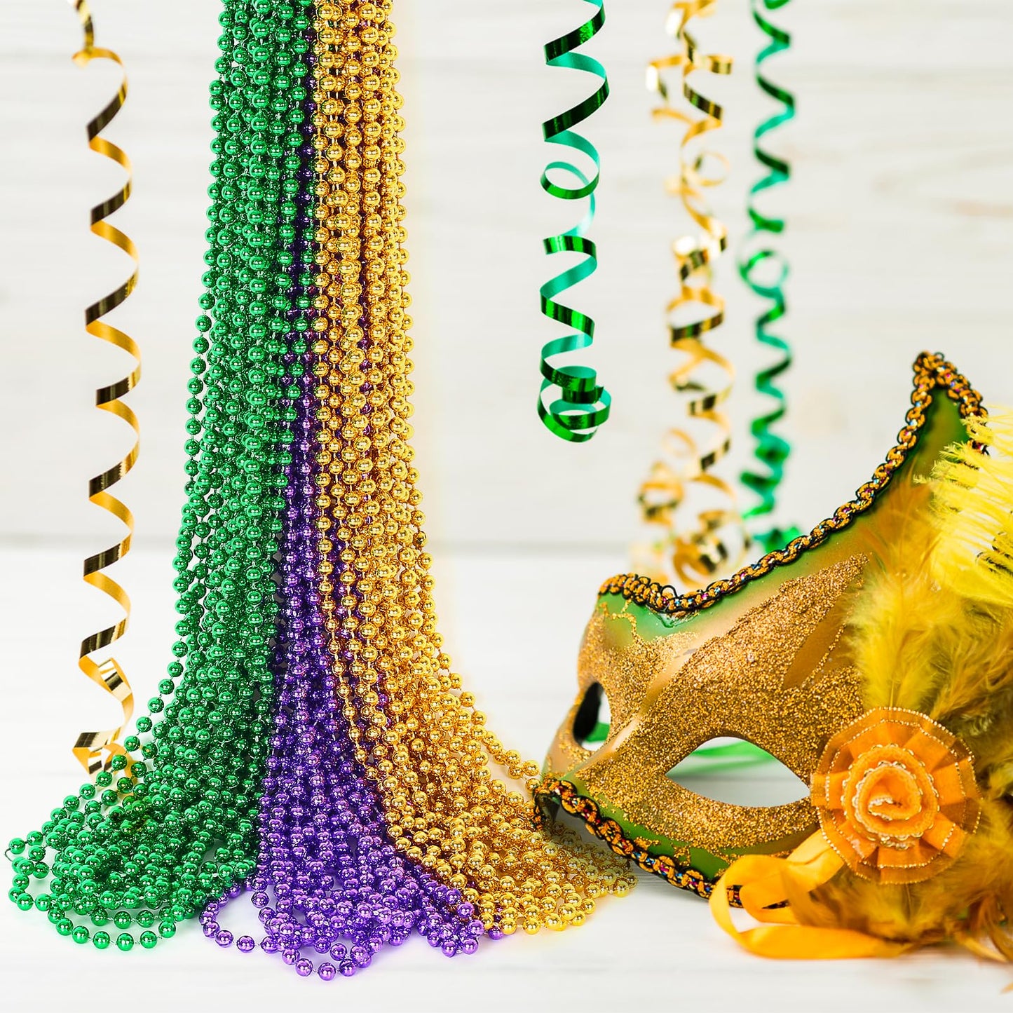 HOOSUN 30-Pack Mardi Gras Beads Necklaces: Green, Gold & Purple Party Decor
