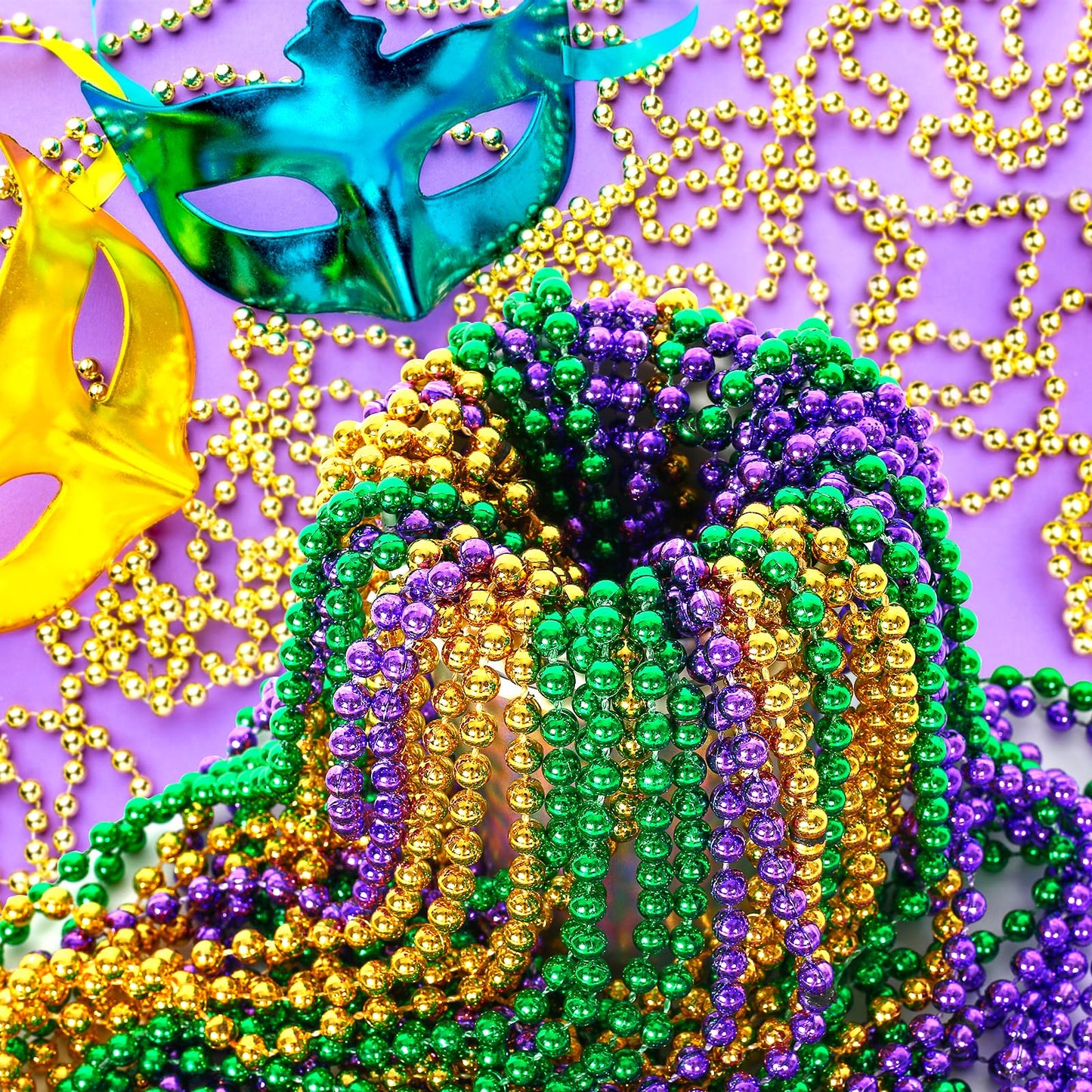 HOOSUN 30-Pack Mardi Gras Beads Necklaces: Green, Gold & Purple Party Decor