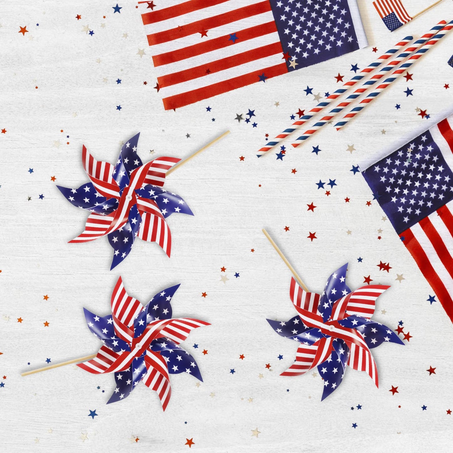 HOOSUN 12Pcs American Flag Pinwheels – Patriotic Yard Decor & Outdoor Wind Spinners