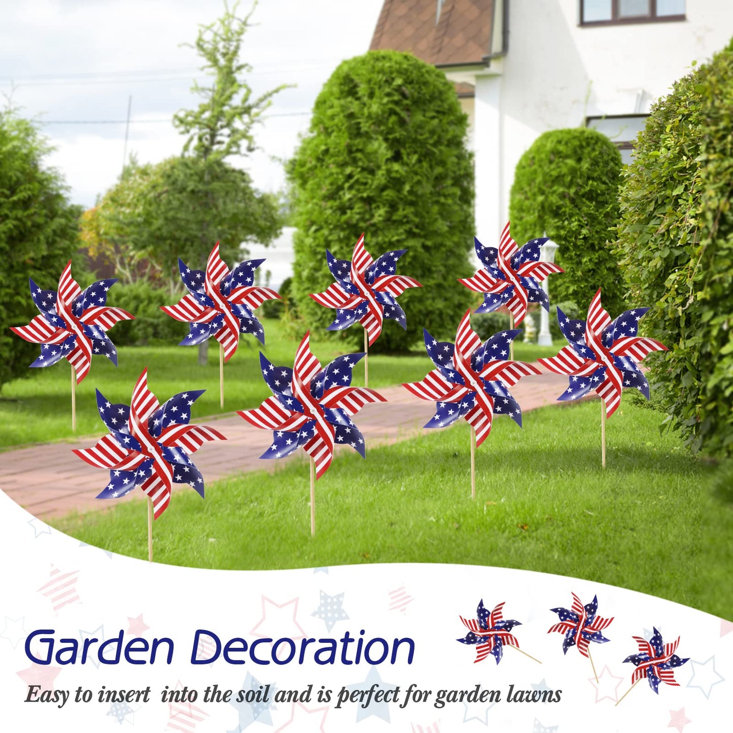 HOOSUN 12Pcs American Flag Pinwheels – Patriotic Yard Decor & Outdoor Wind Spinners